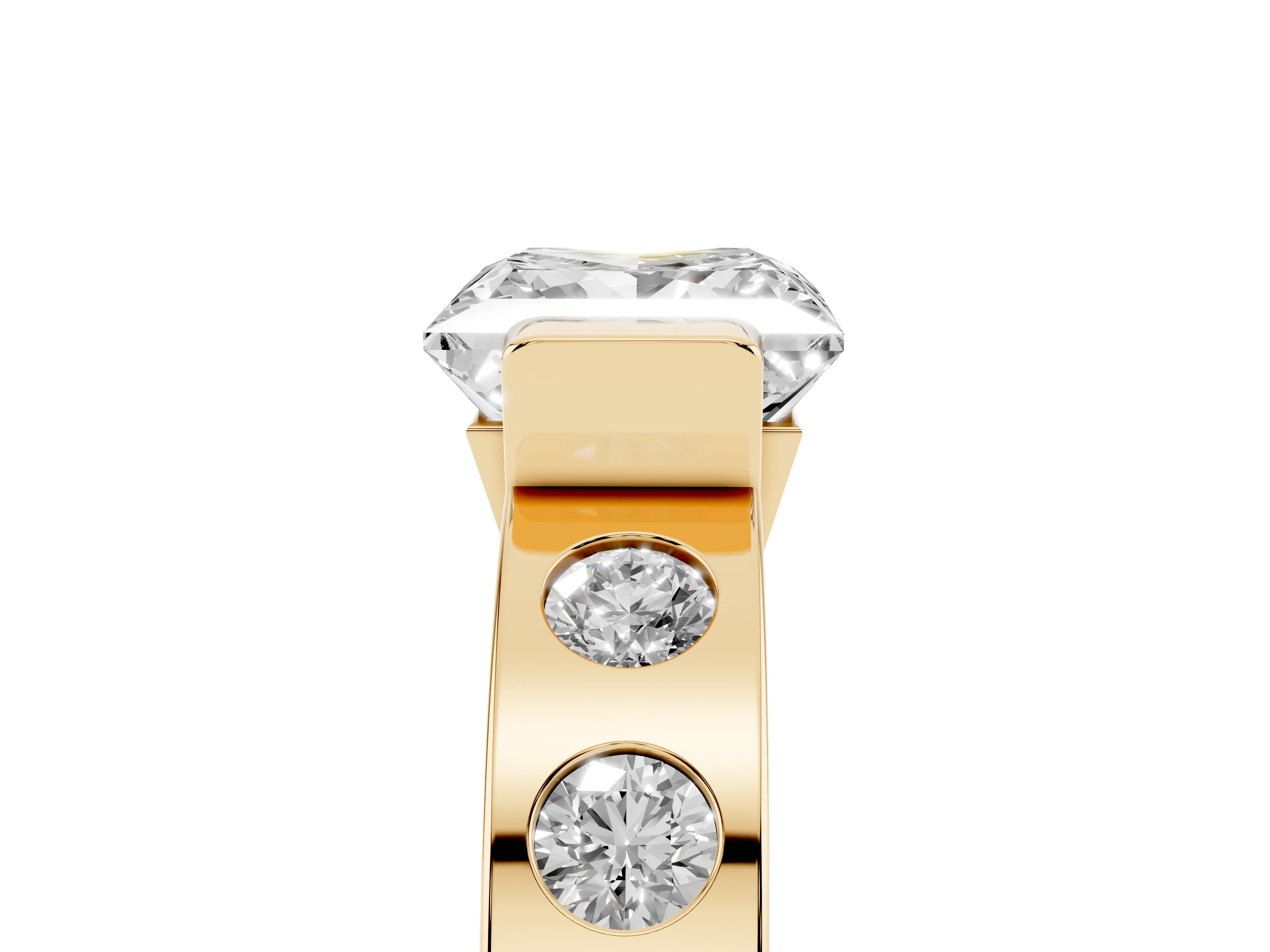 Princess Cut Diamond Channel-Set Band Ring Set in Yellow gold with Bezel Prong Setting