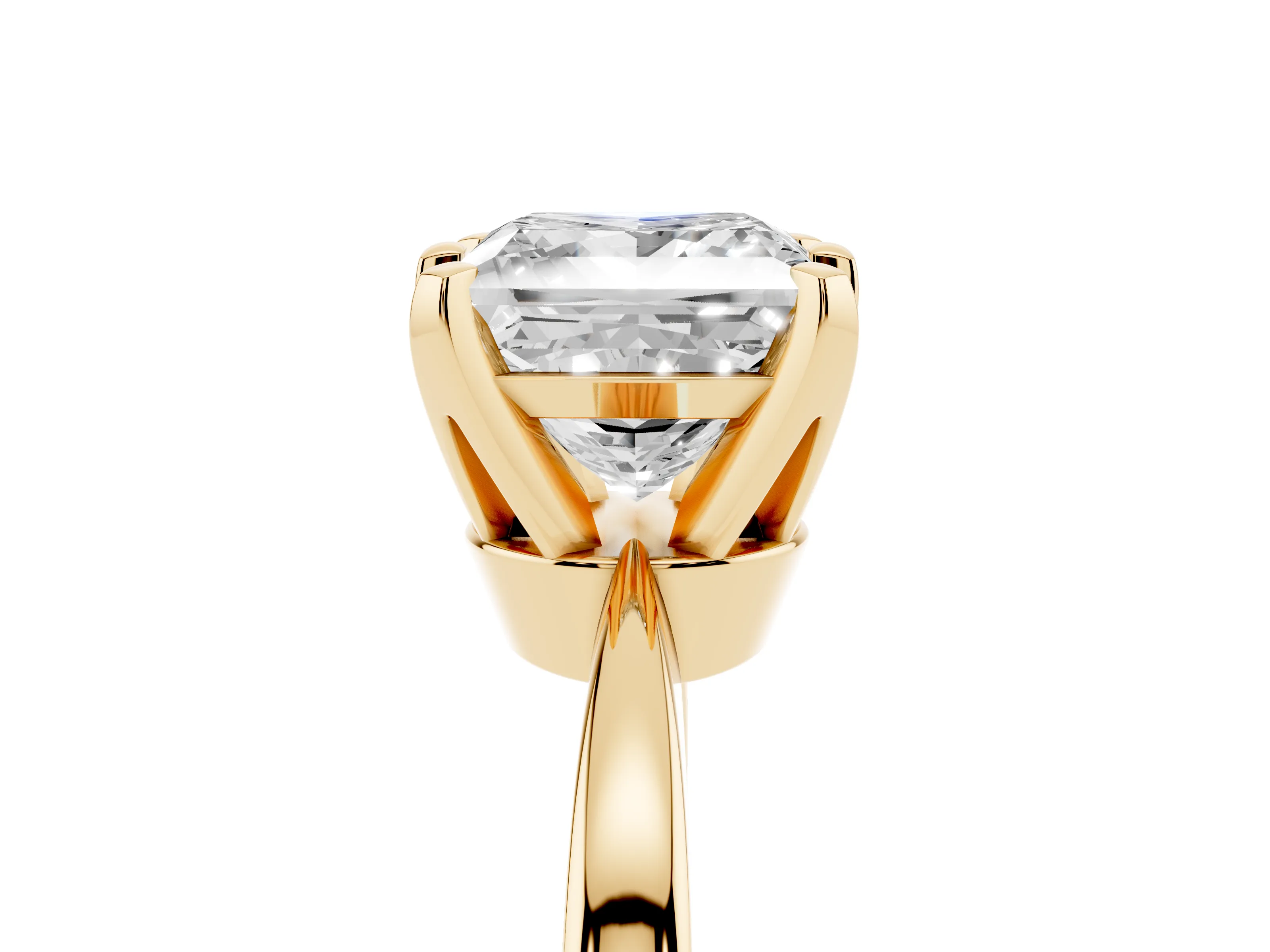 Princess Cut Diamond Solitaire Engagement Ring Set in Yellow gold with Slim Tapered Solitaire Band