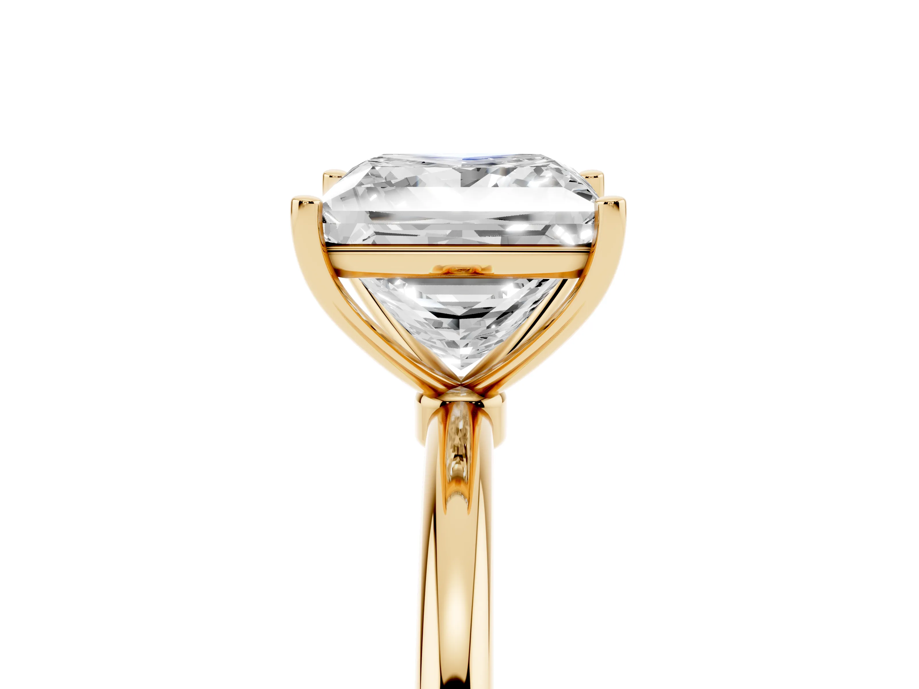 Princess Cut Diamond Solitaire Engagement Ring Set in Yellow gold with Thin Band and Prong Setting
