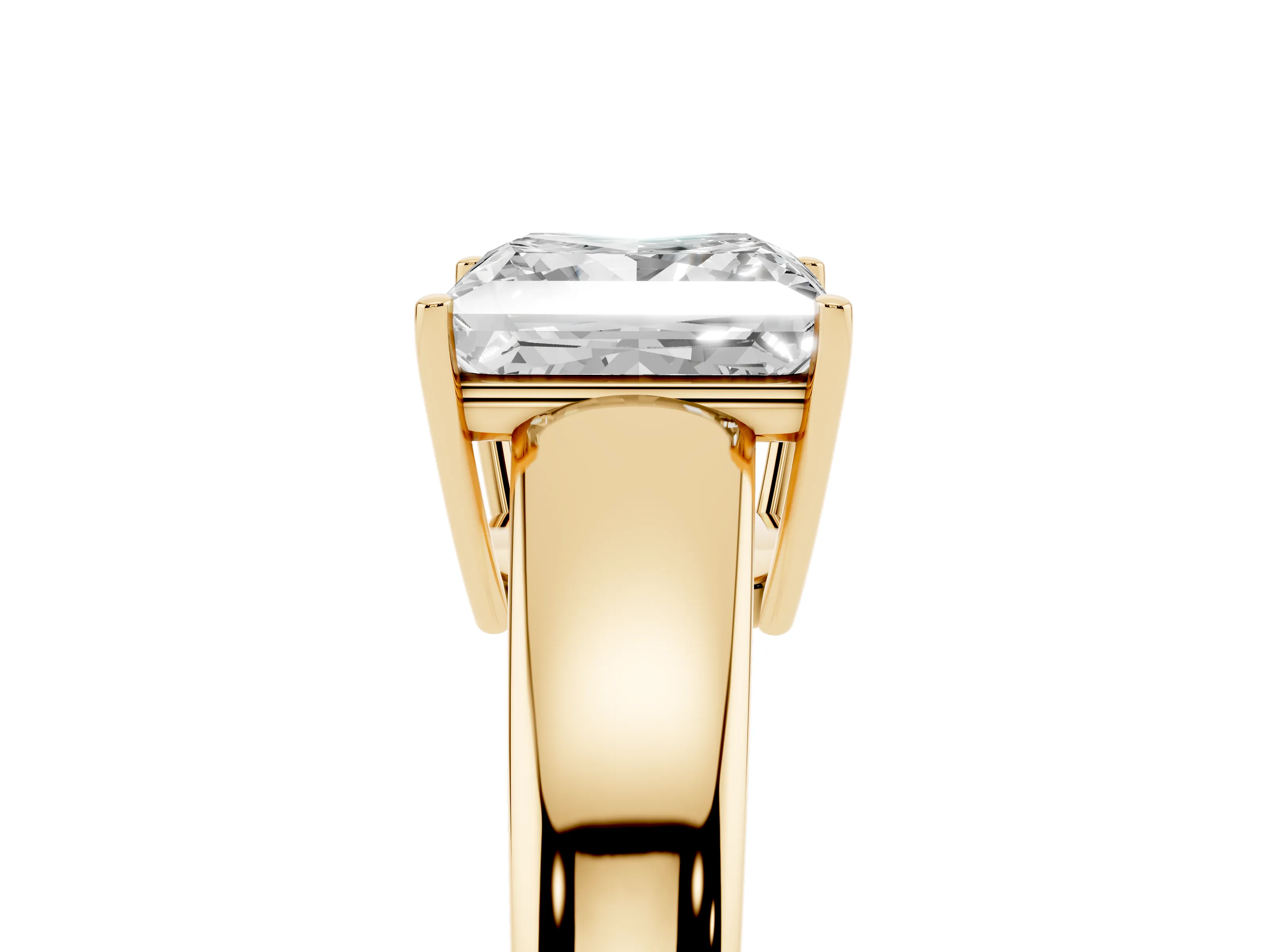 Princess Cut Diamond Solitaire Ring Set in Yellow gold with Tapered Band and Prong Setting