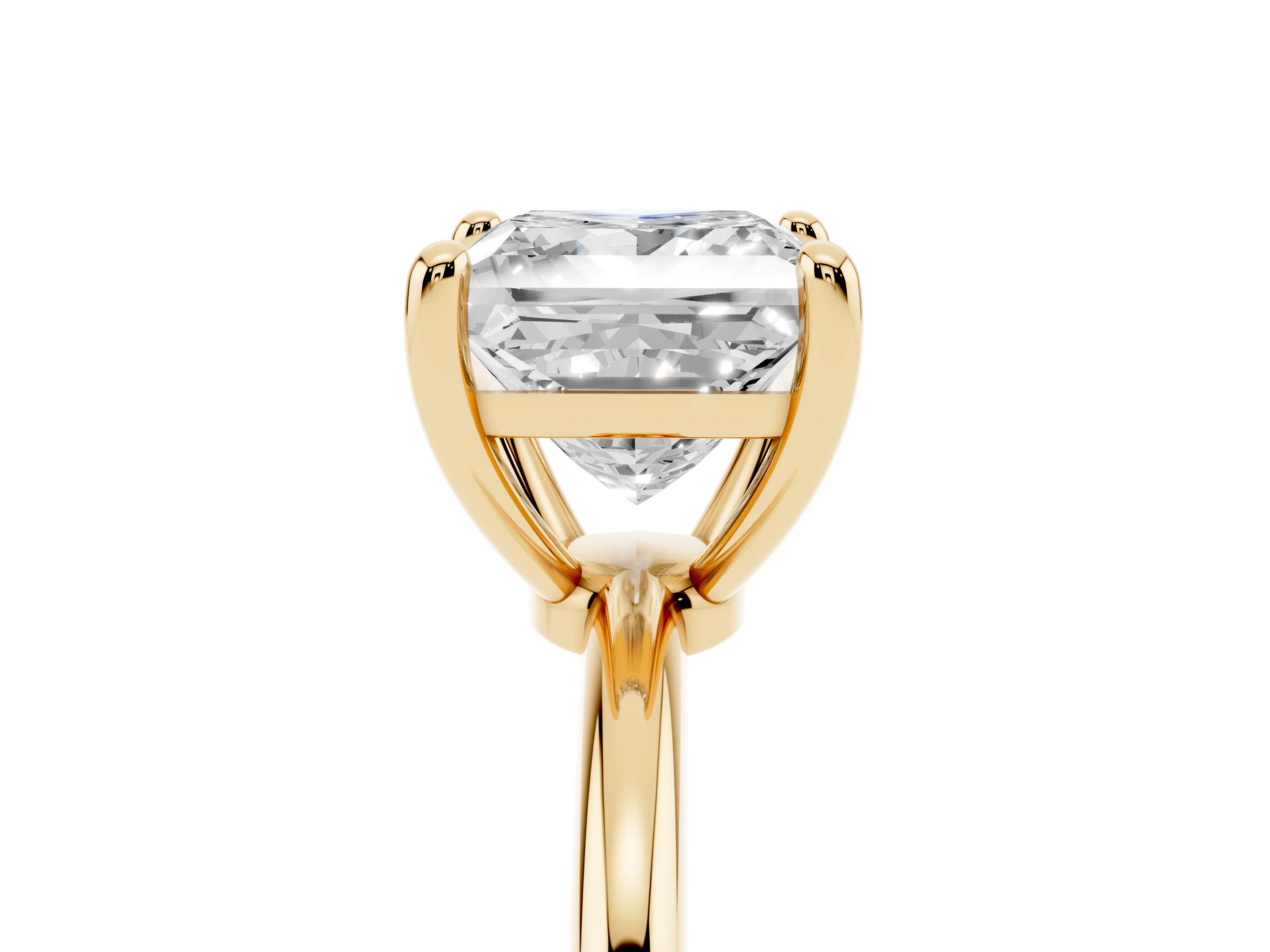 Princess Cut Diamond Solitaire Ring Set in Yellow gold with Secure Prong Setting on a Classic Band