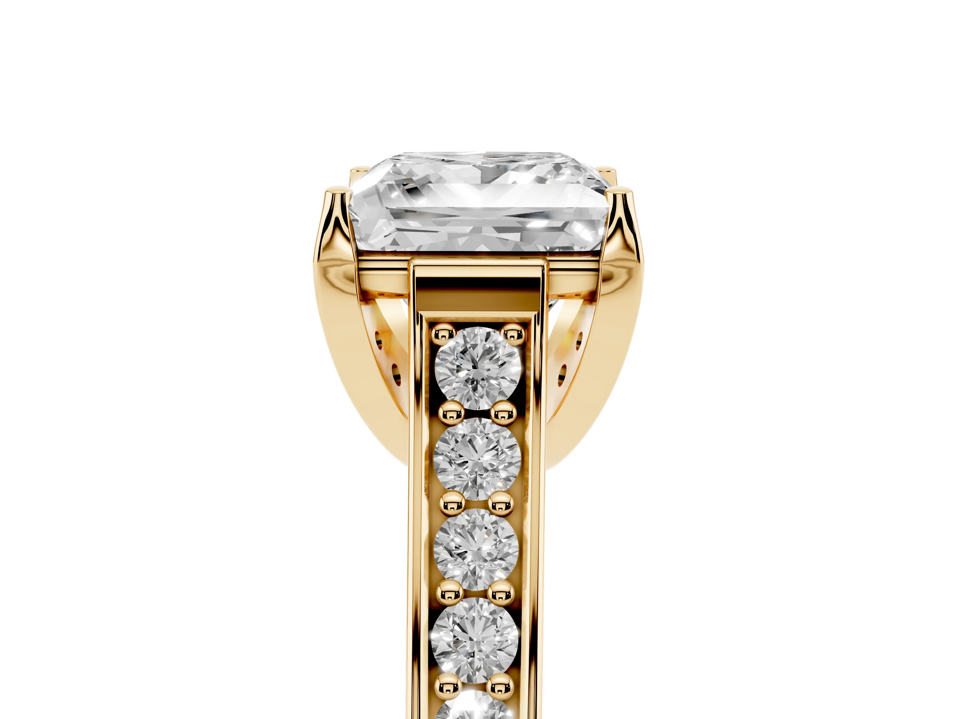 Princess Cut Diamond Solitaire Pavé Engagement Ring Set in Yellow gold with Prong Setting