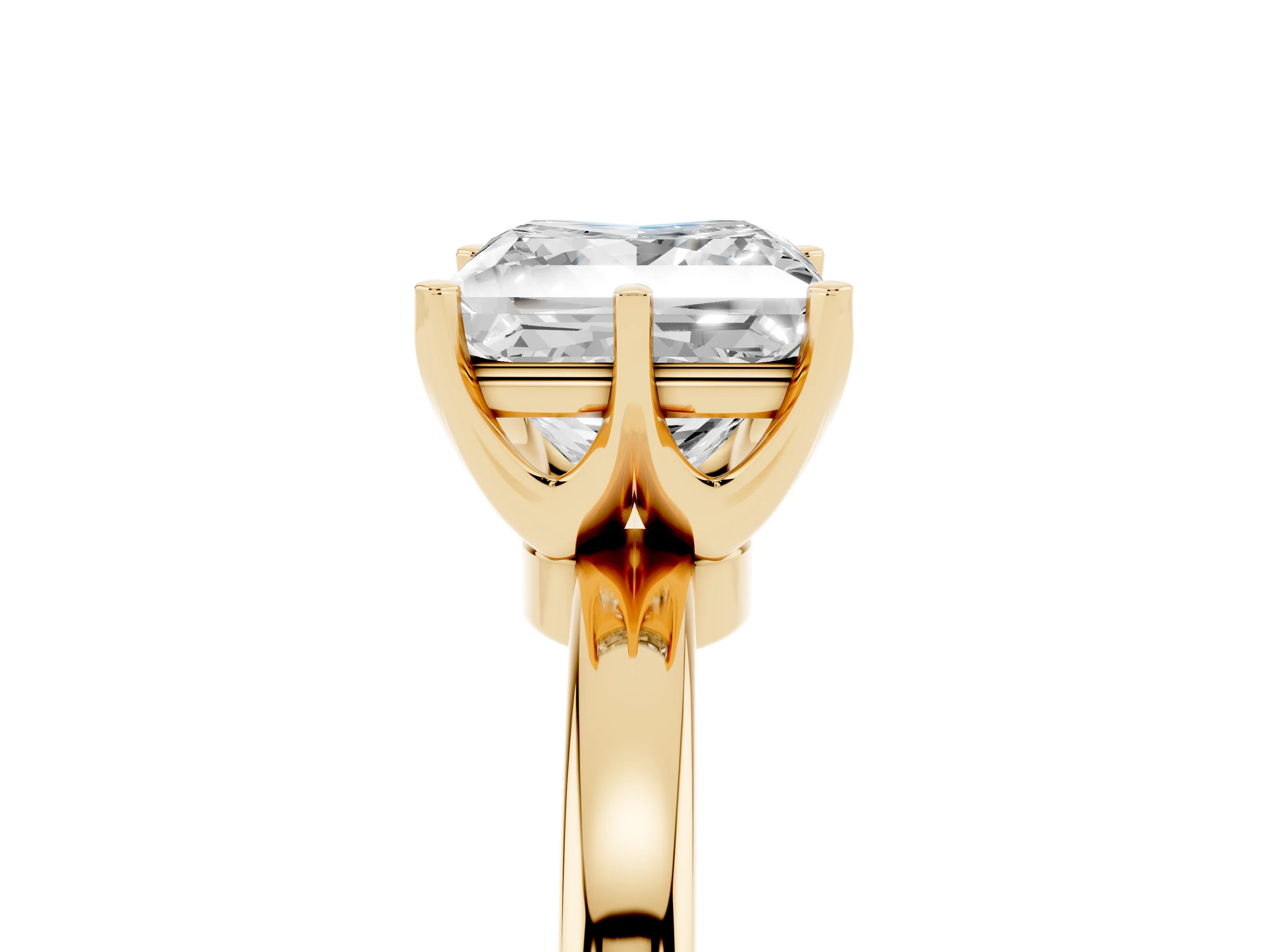 Princess Cut Diamond Solitaire Ring Set in Yellow gold with Raised Prong Setting on a Classic Band
