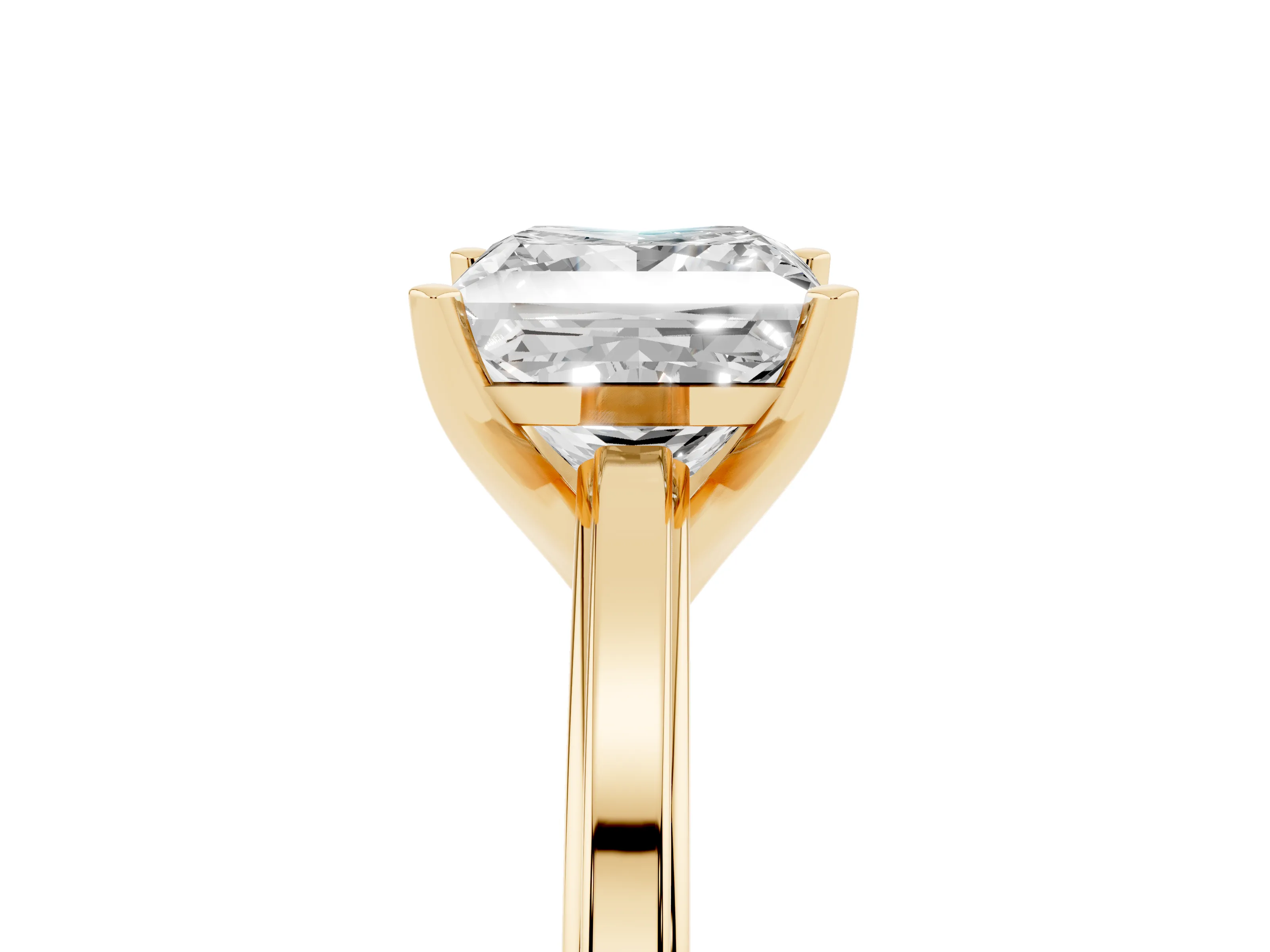 Princess Cut Diamond Solitaire Ring Set in Yellow gold with Prong Setting and Classic Band
