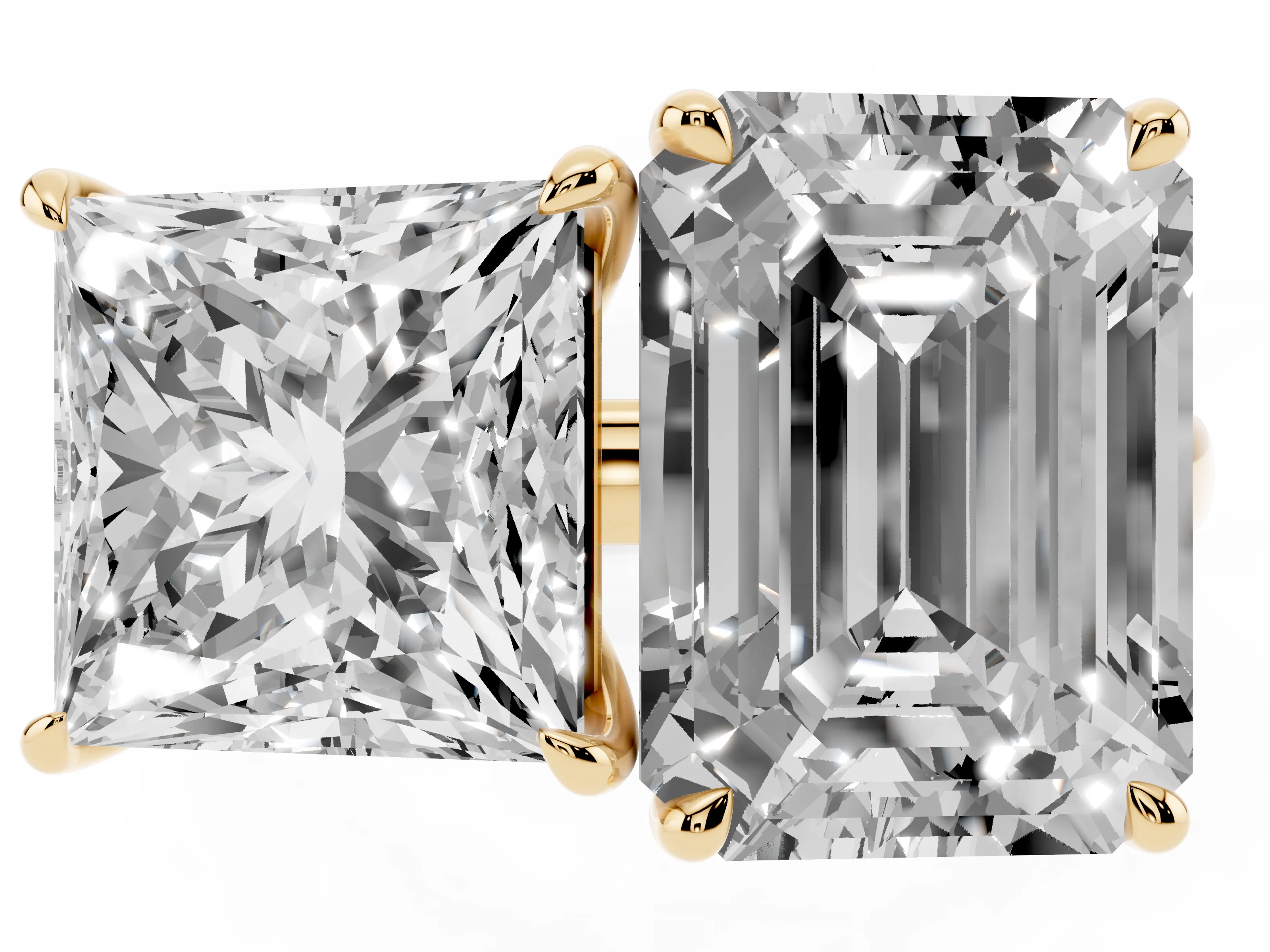Princess Cut and Emerald Cut Toi Moi Ring Set in Yellow gold with Prong Setting