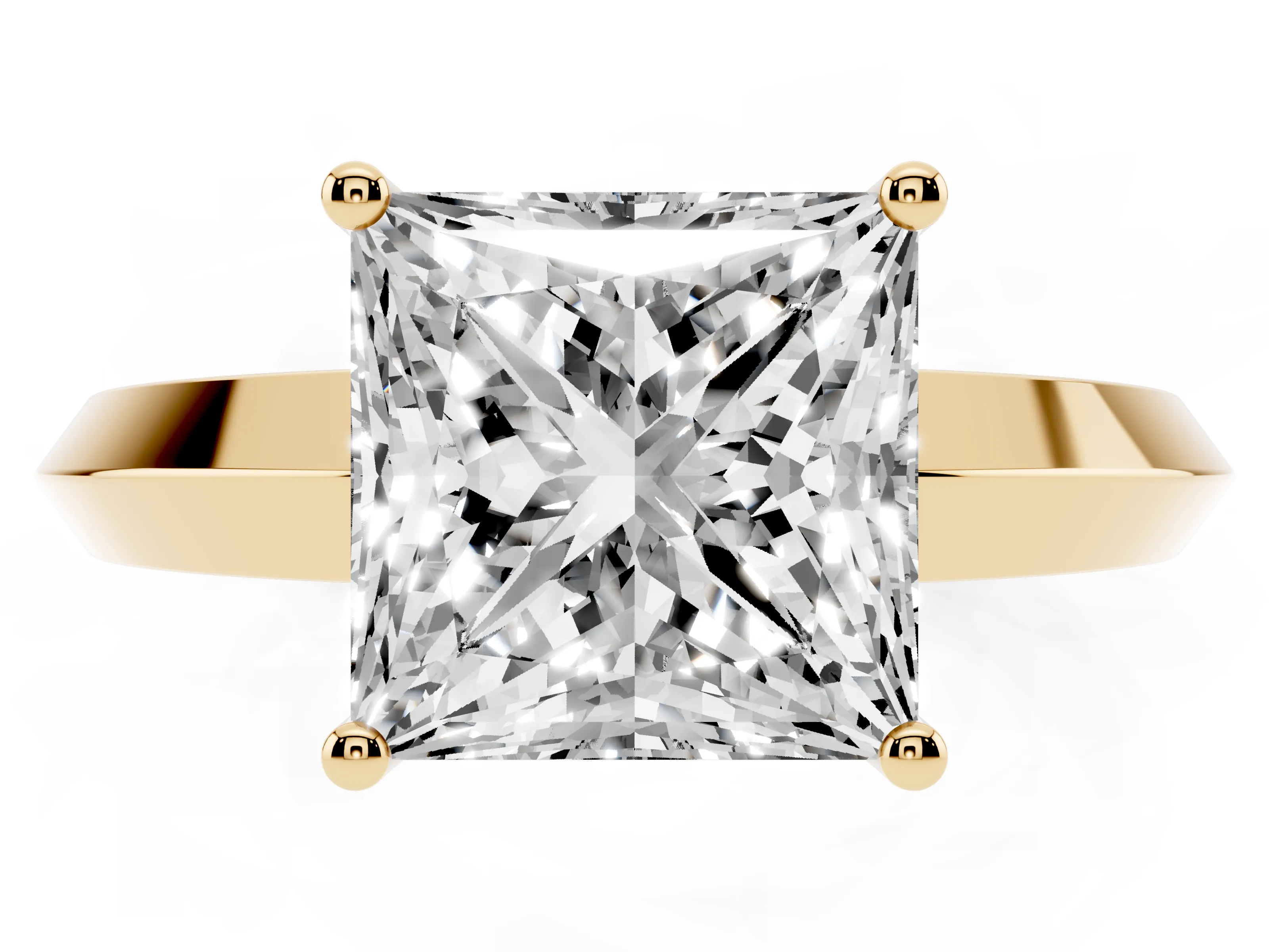 Princess Cut Diamond Solitaire Engagement Ring Set in Yellow gold with Flat Band and Prong Setting