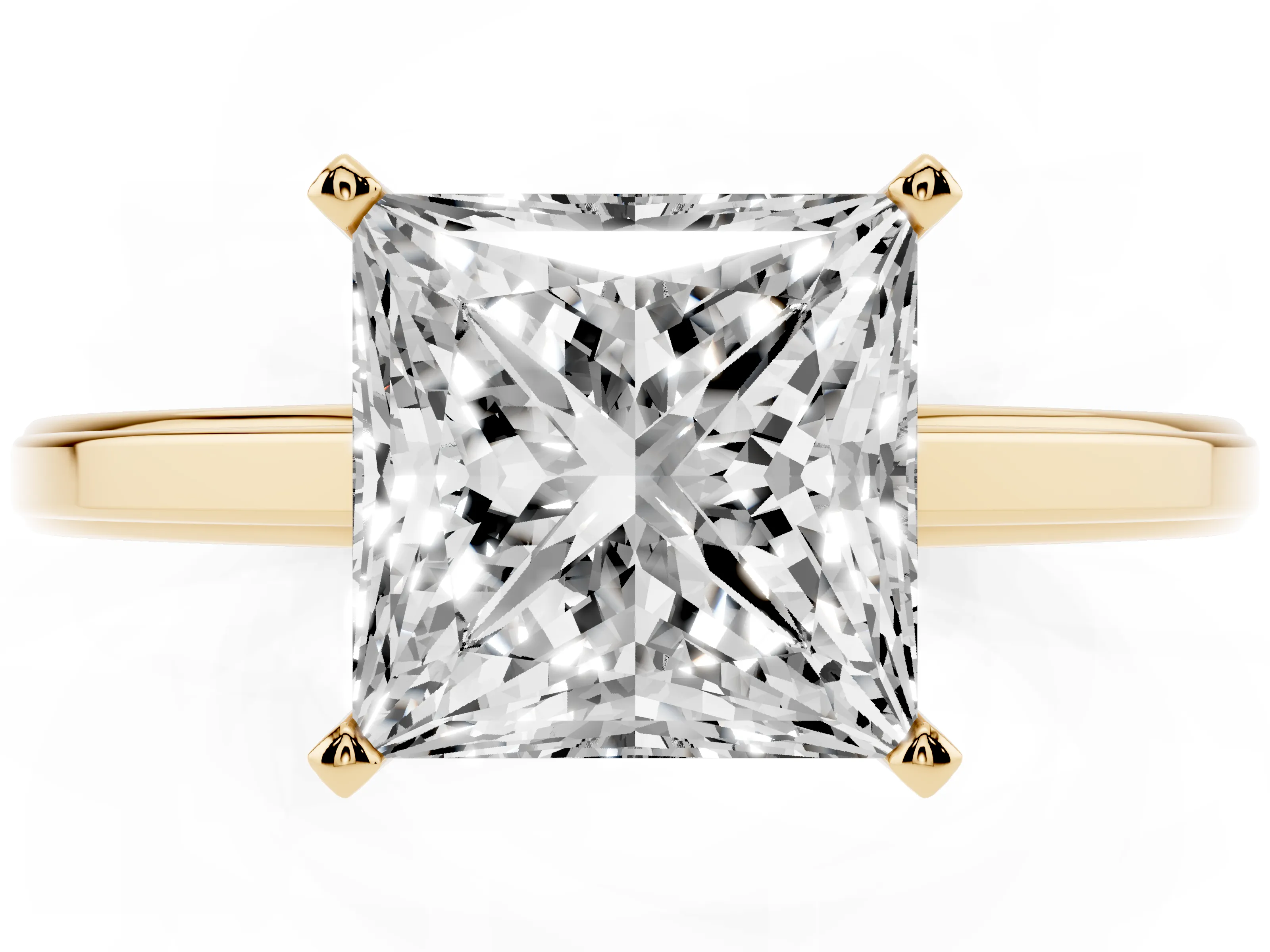 Princess Cut Diamond Solitaire Ring Set in Yellow gold with Prong Setting and Classic Band