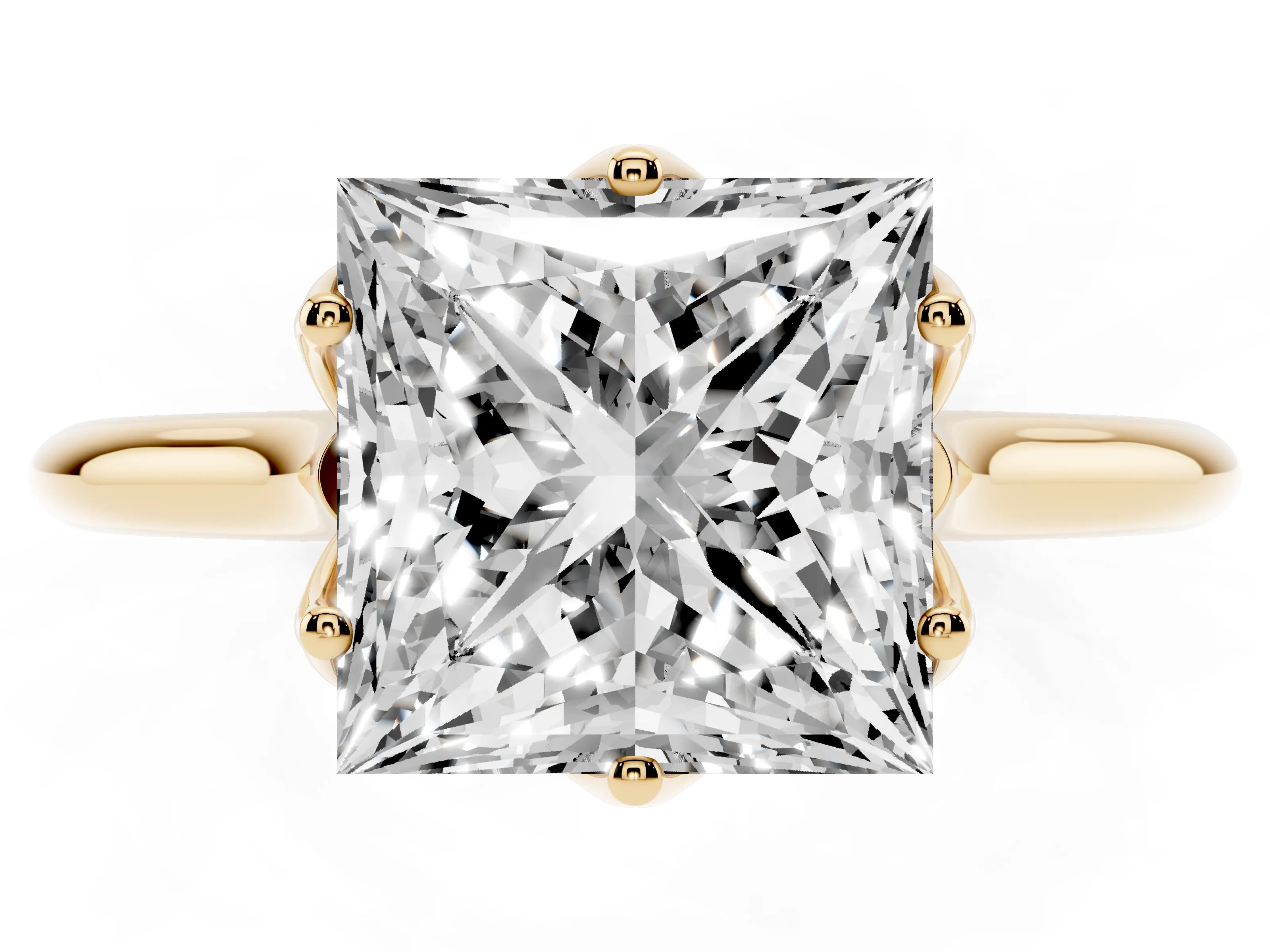 Princess Cut Diamond Solitaire Cathedral Ring Set in Yellow gold with Prong Setting