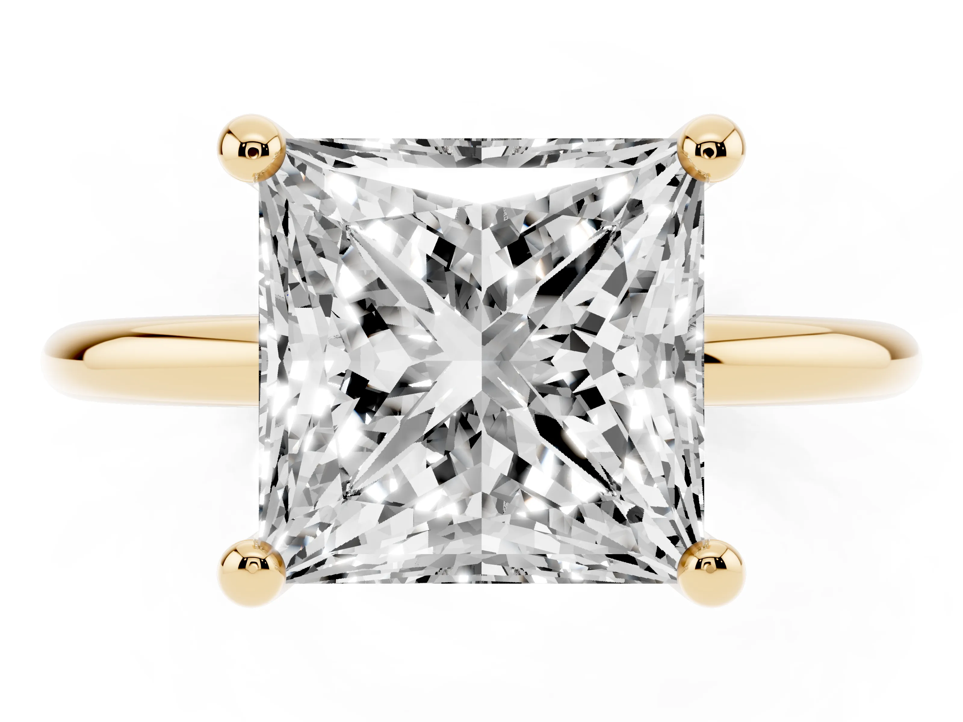 Princess Cut Diamond Solitaire Ring Set in Yellow gold with Secure Prong Setting on a Classic Band