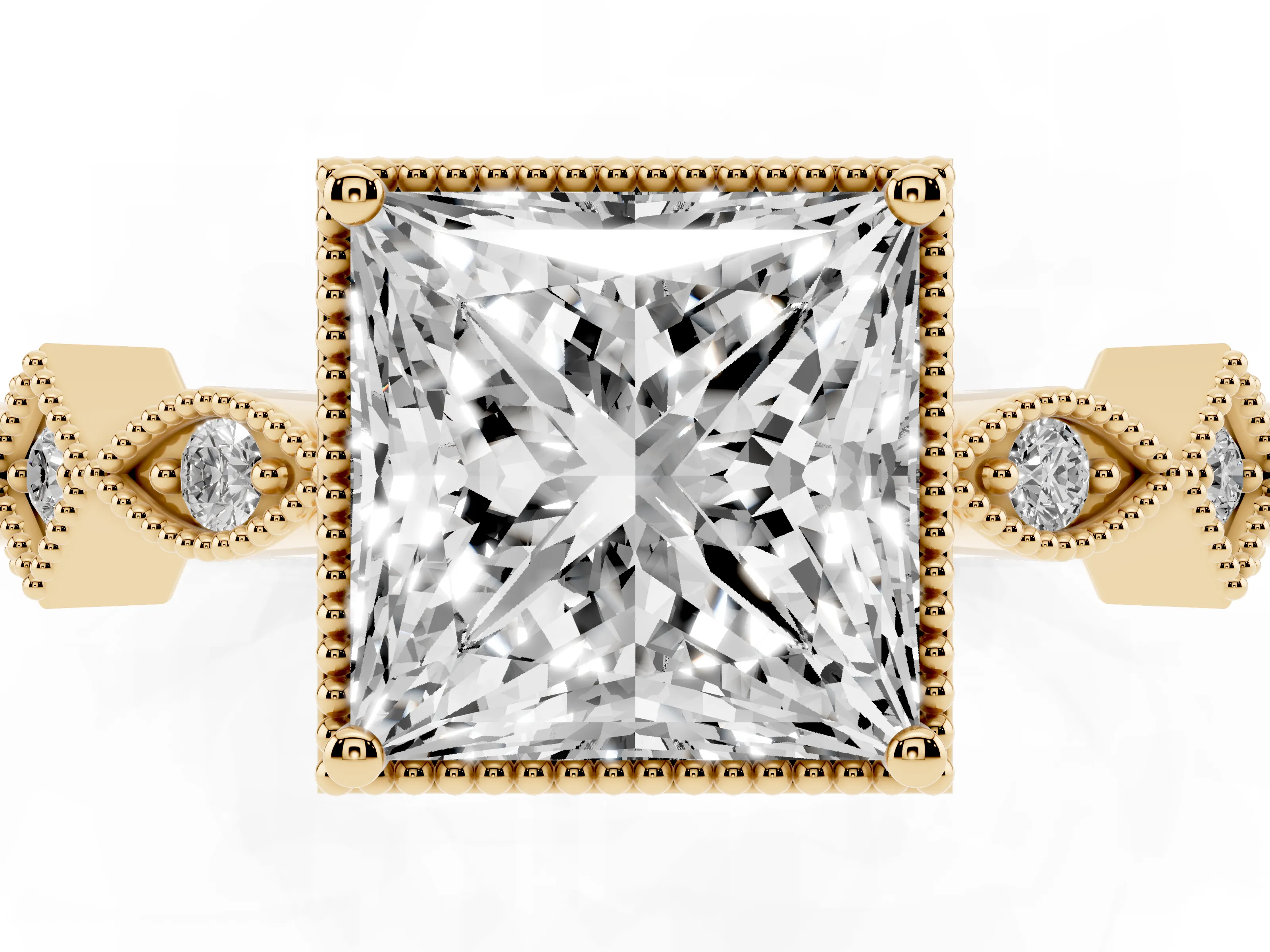 Princess Cut Diamond Milgrain Marquise Twist Band Ring Set in Yellow gold with Prong Setting