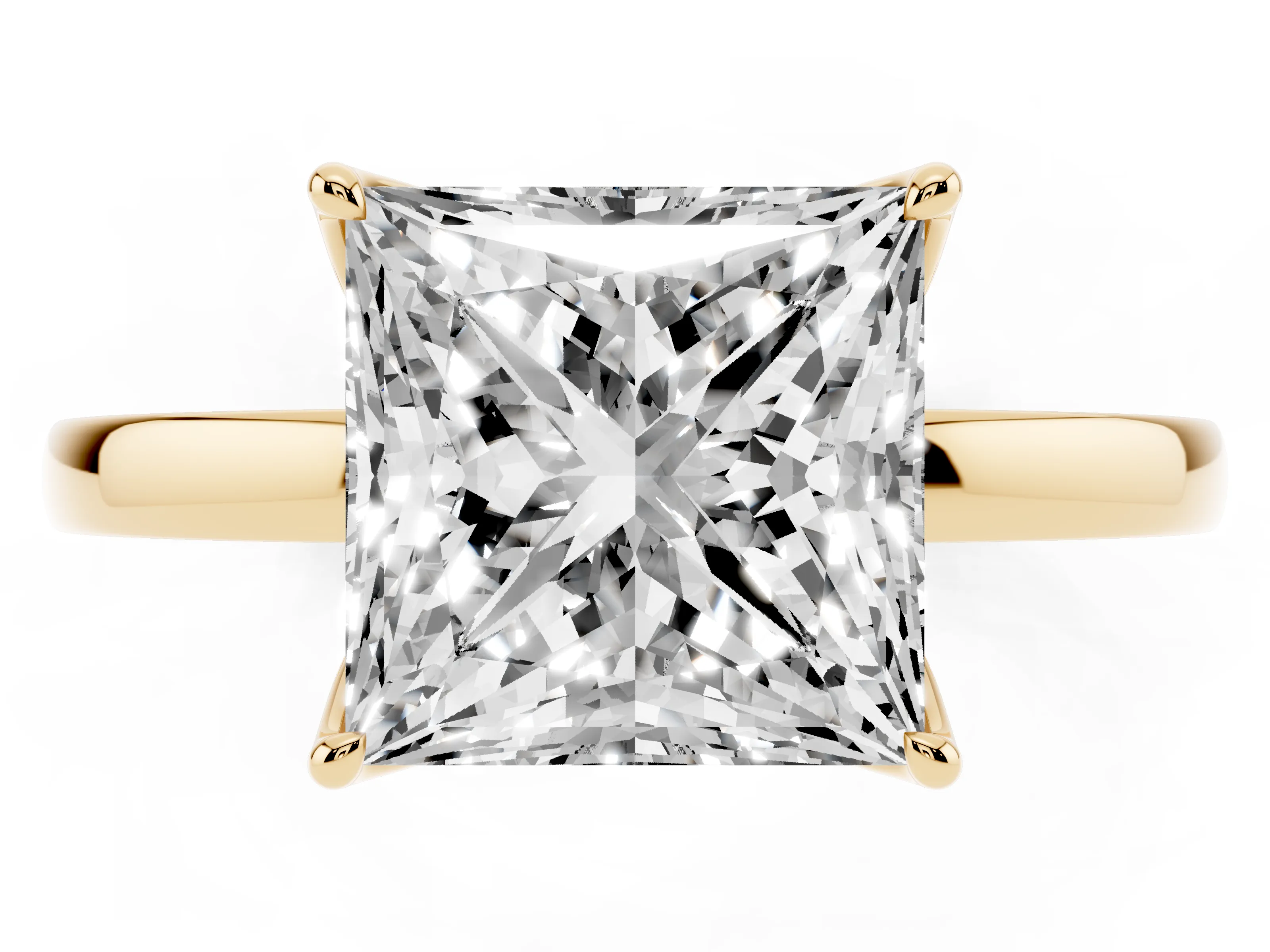 Princess Cut Diamond Solitaire Ring Set in Yellow gold with Prong Setting and Thin Polished Band