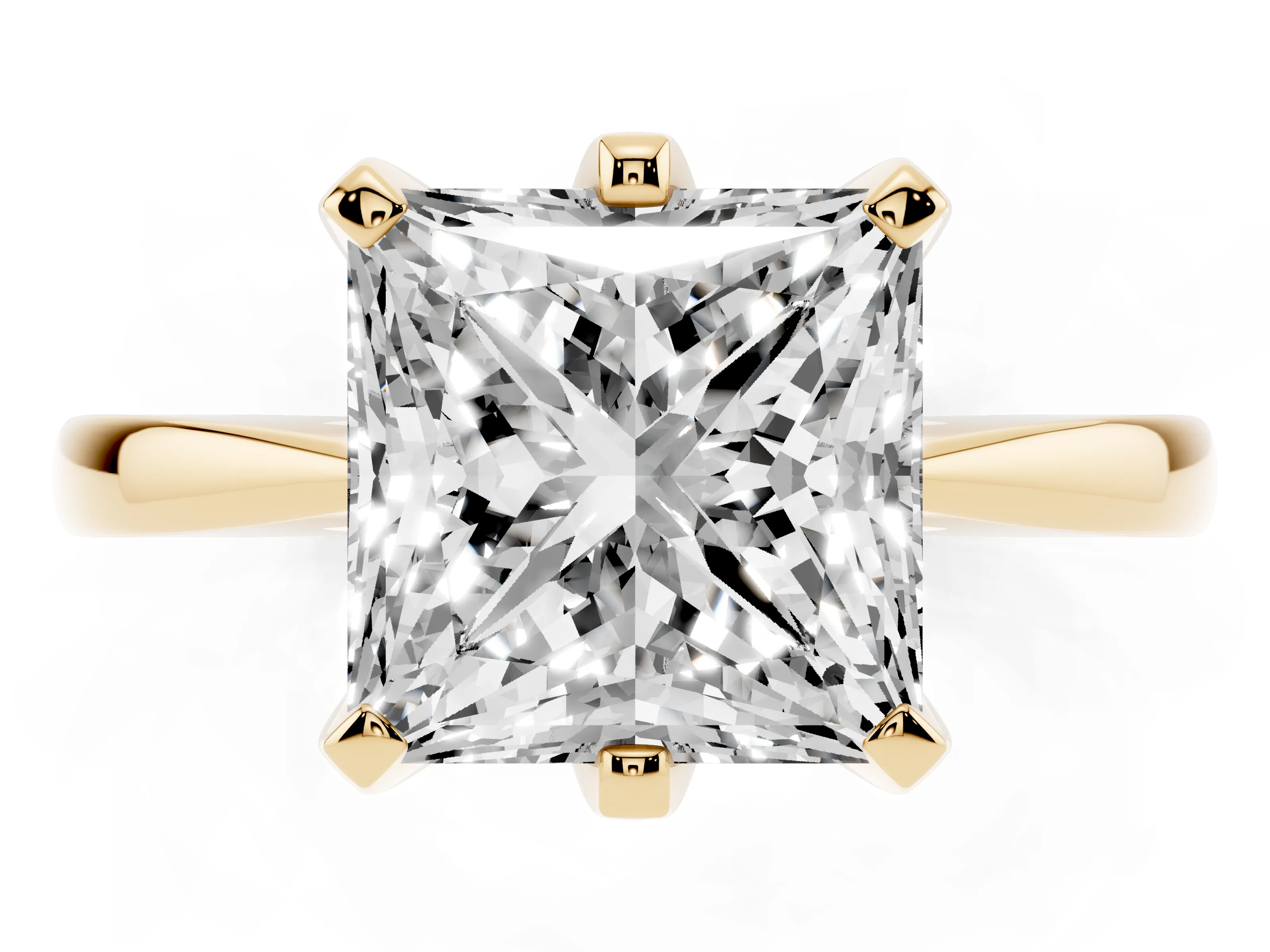 Princess Cut Diamond Solitaire Engagement Ring Set in Yellow gold with Slim Tapered Solitaire Band