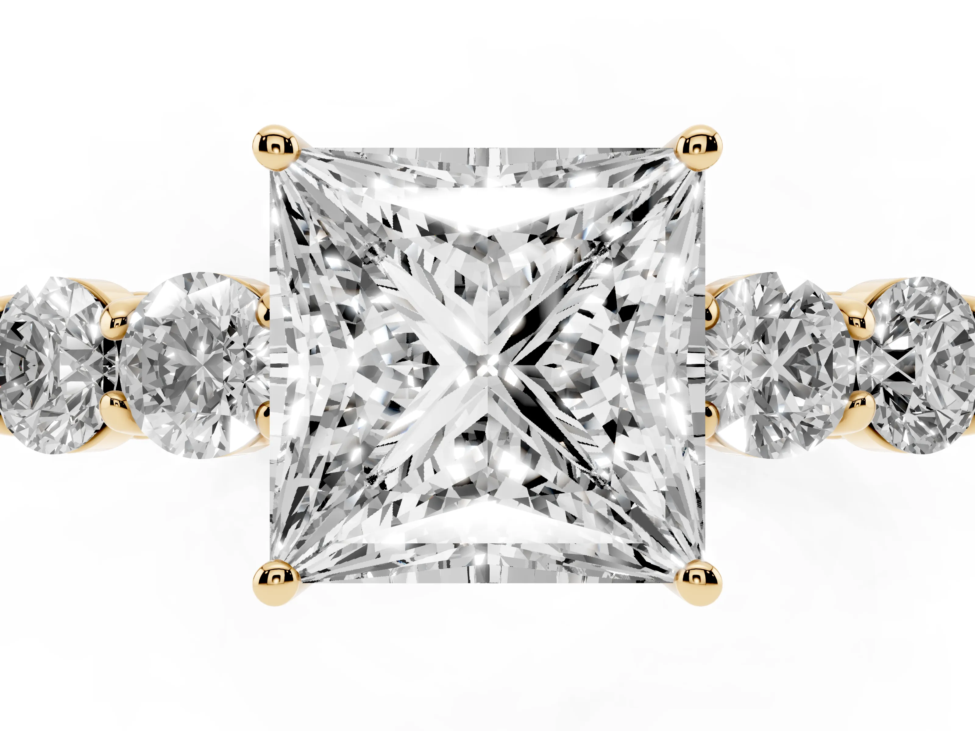 Princess Cut Diamond Five-Stone Prong Set Band Ring Set in Yellow gold with Polished Band