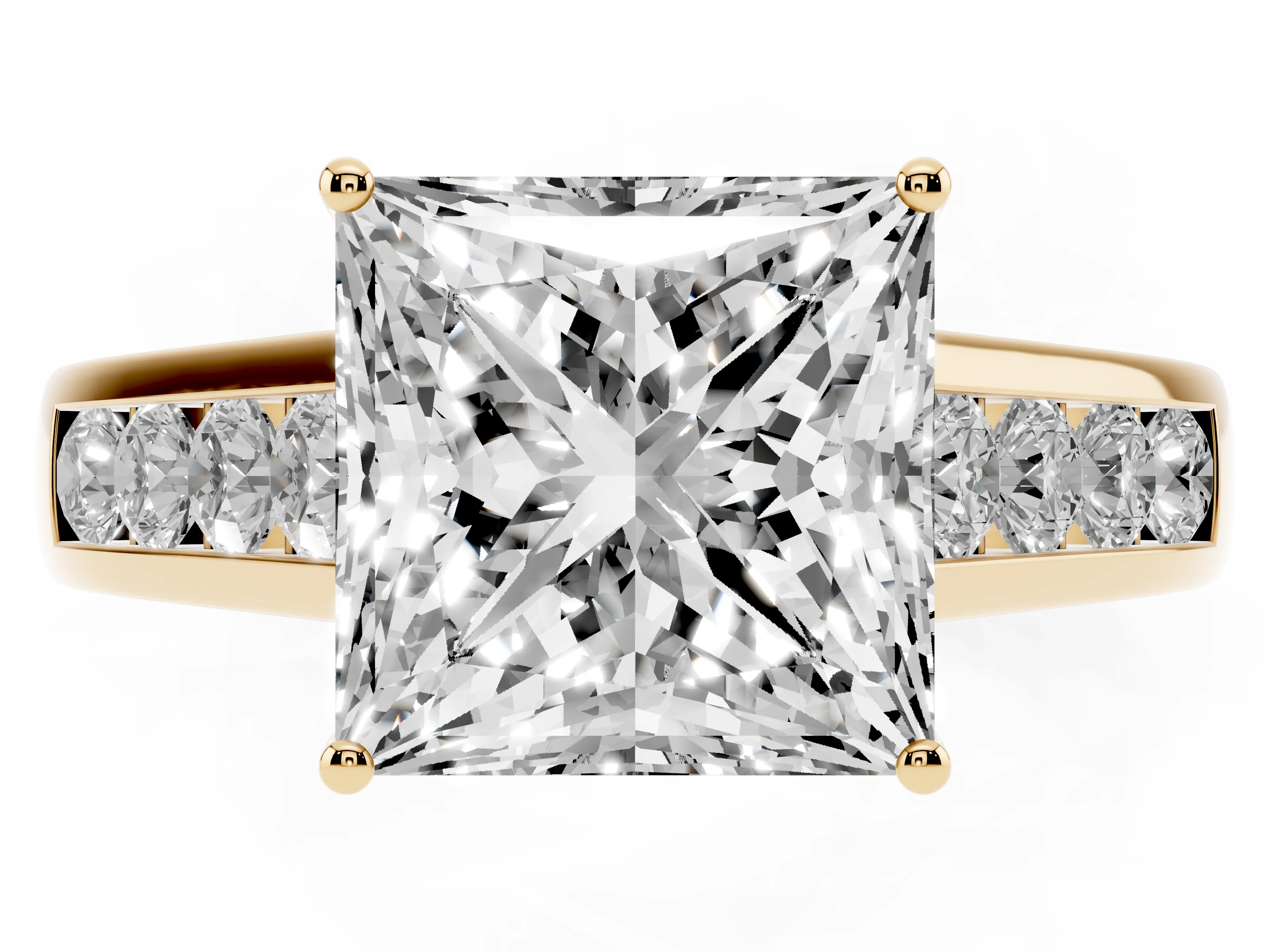 Princess Cut Diamond Solitaire Channel-Set Engagement Ring Set in Yellow gold with Prong Setting