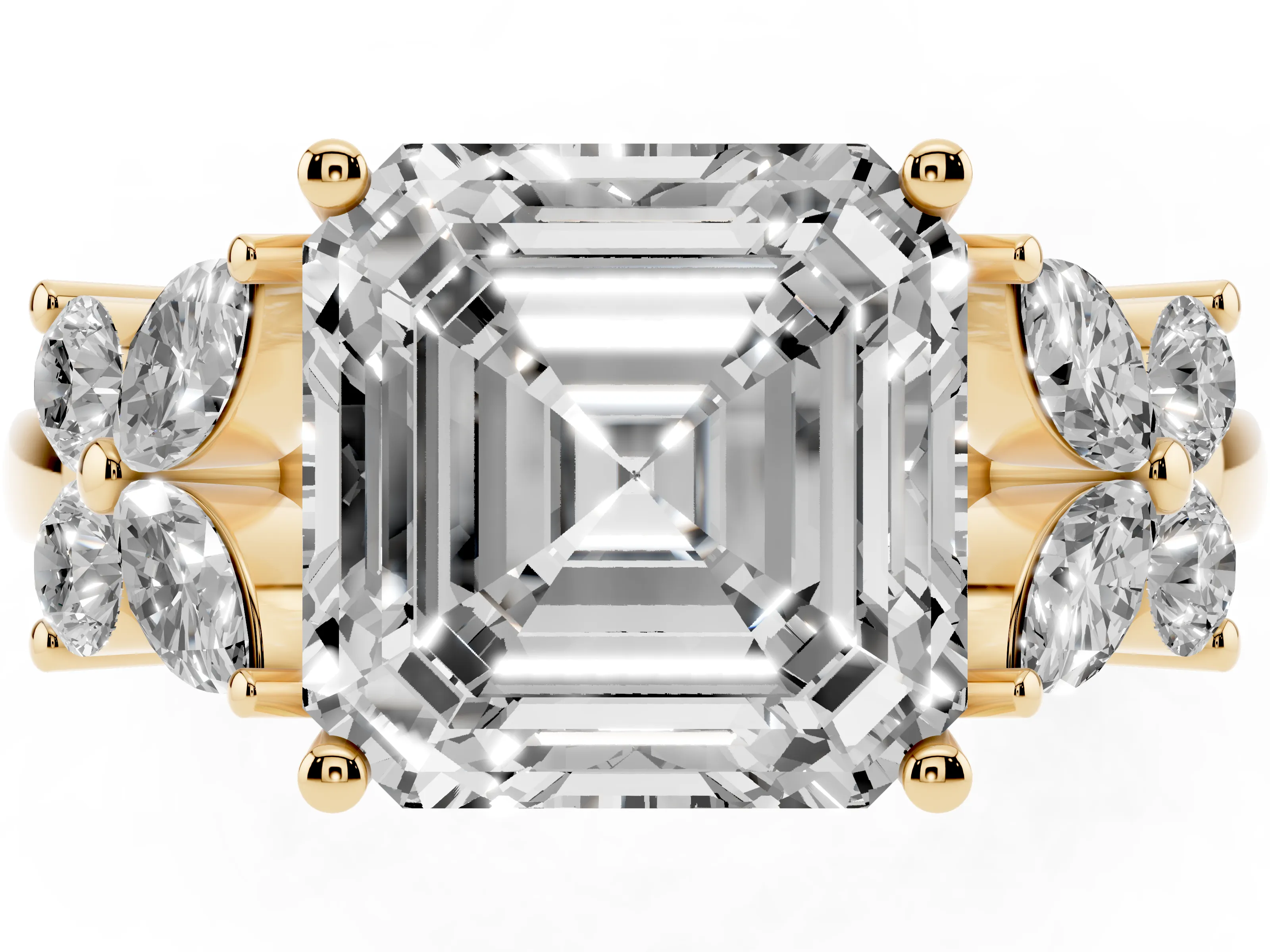Princess Cut Diamond Floral Cluster Ring Set in Yellow gold with Marquise Petals and Prong Setting