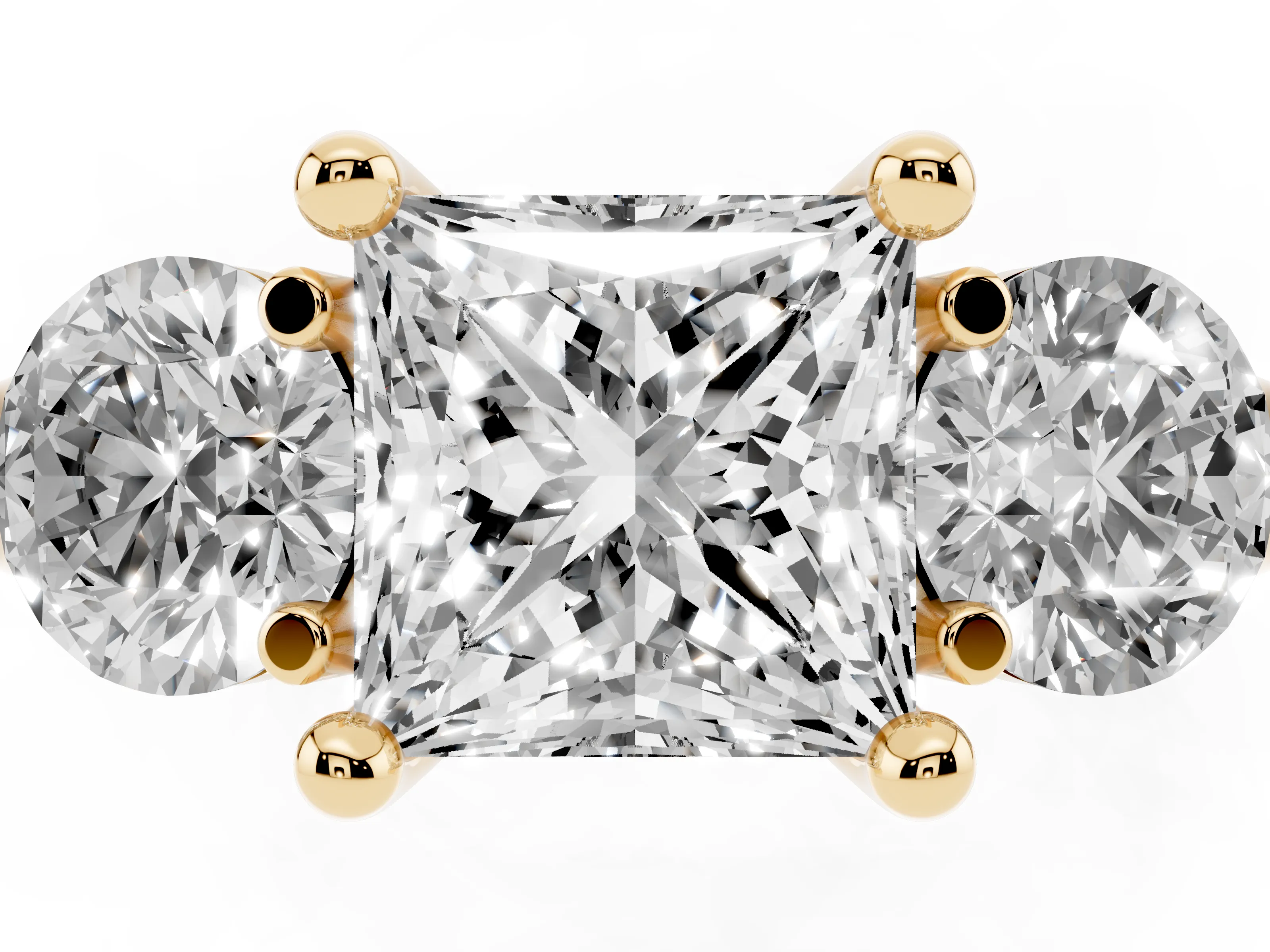 Princess Cut Diamond Three-Stone Ring Set in Yellow gold with Prong Setting and Classic Band