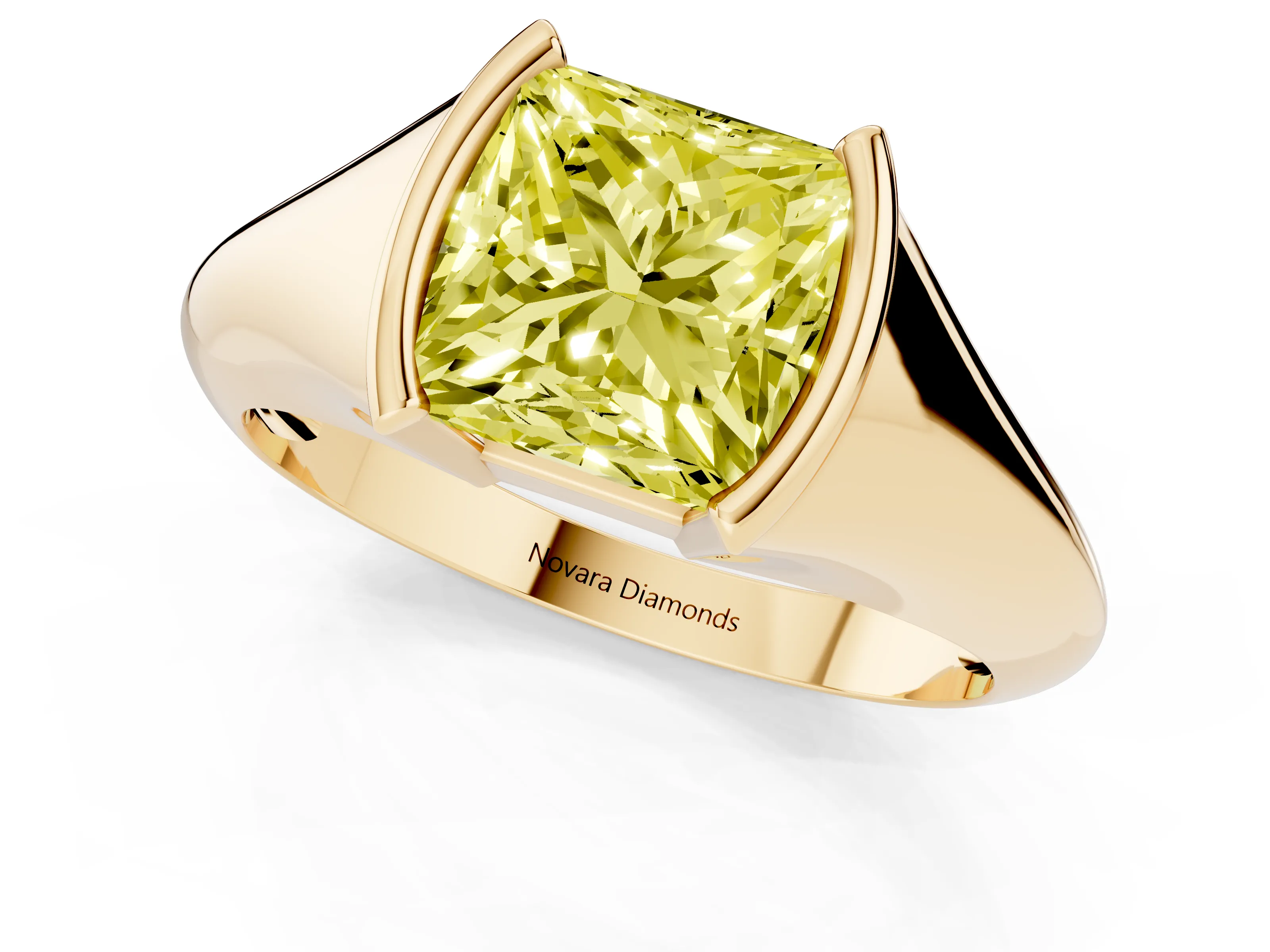 Fancy Yellow Princess Cut Diamond Solitaire Tension Set Ring Set in Yellow gold