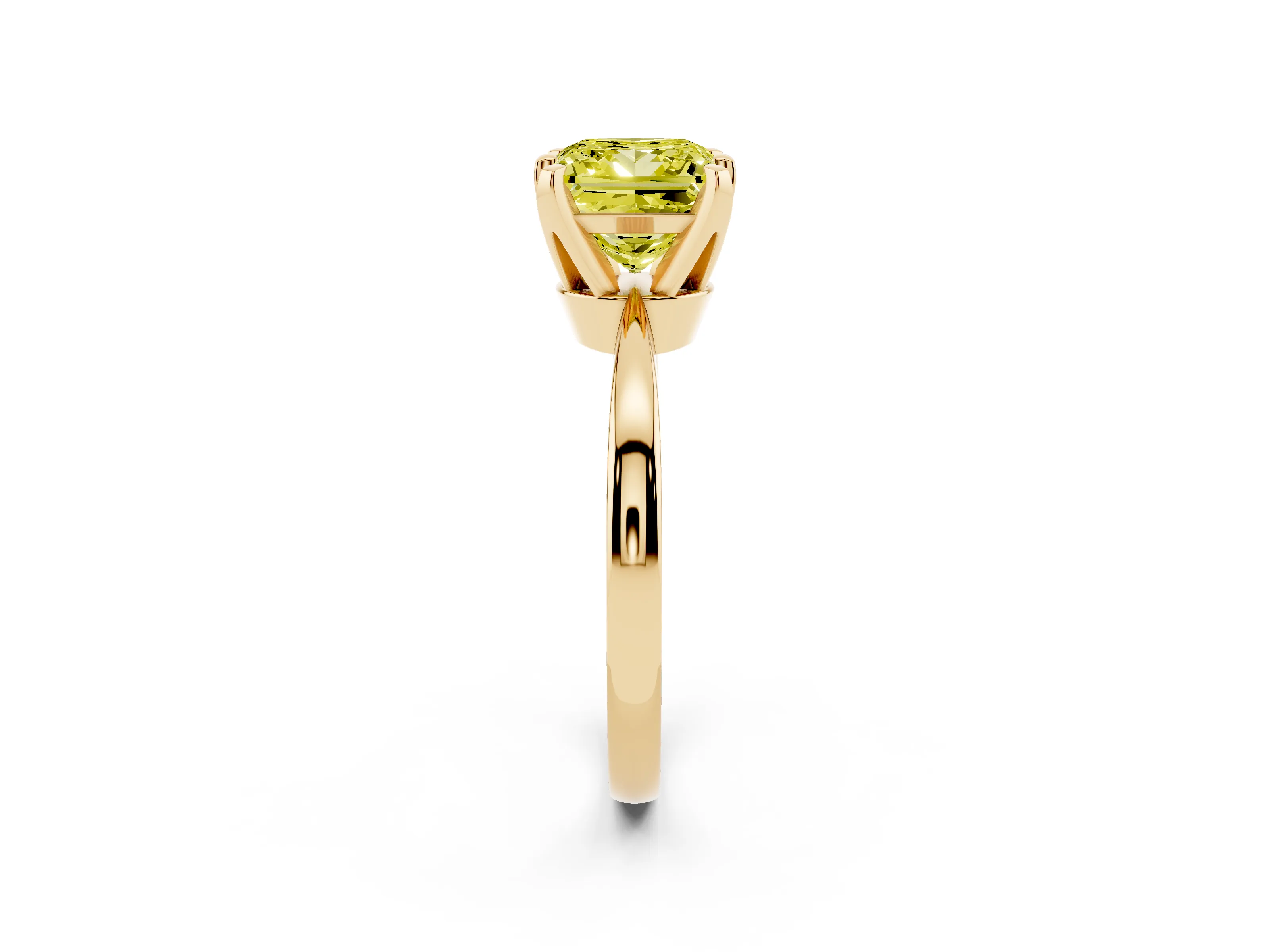 Fancy Yellow Princess Cut Diamond Solitaire Engagement Ring Set in Yellow gold with Slim Tapered Solitaire Band