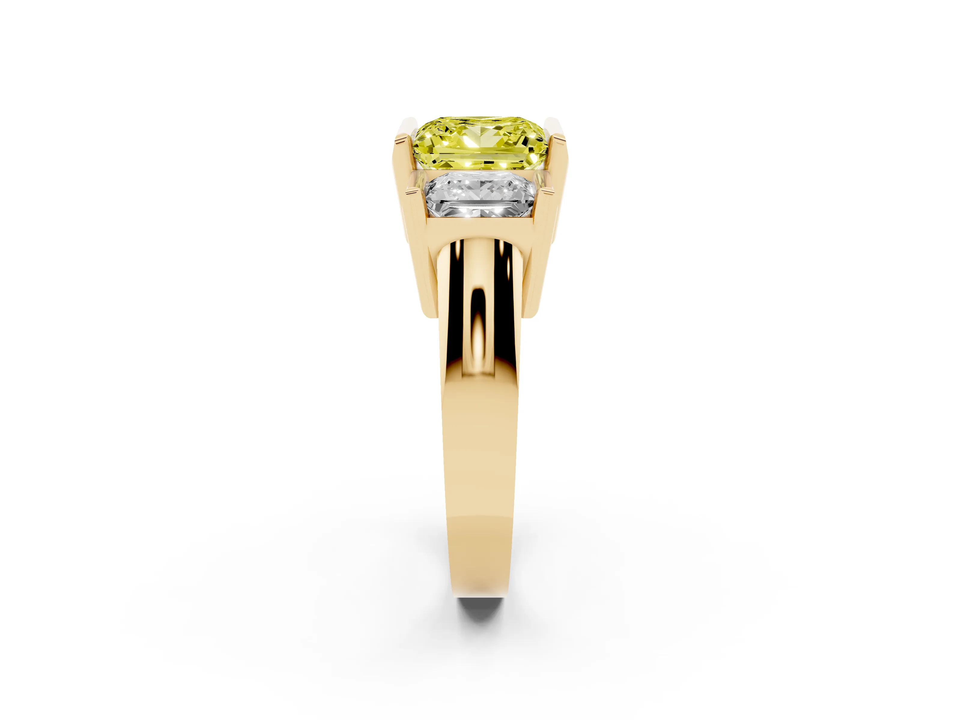 Fancy Yellow Princess Cut Diamond Three-Stone Channel Set Ring Set in Yellow gold with Smooth Polished Band