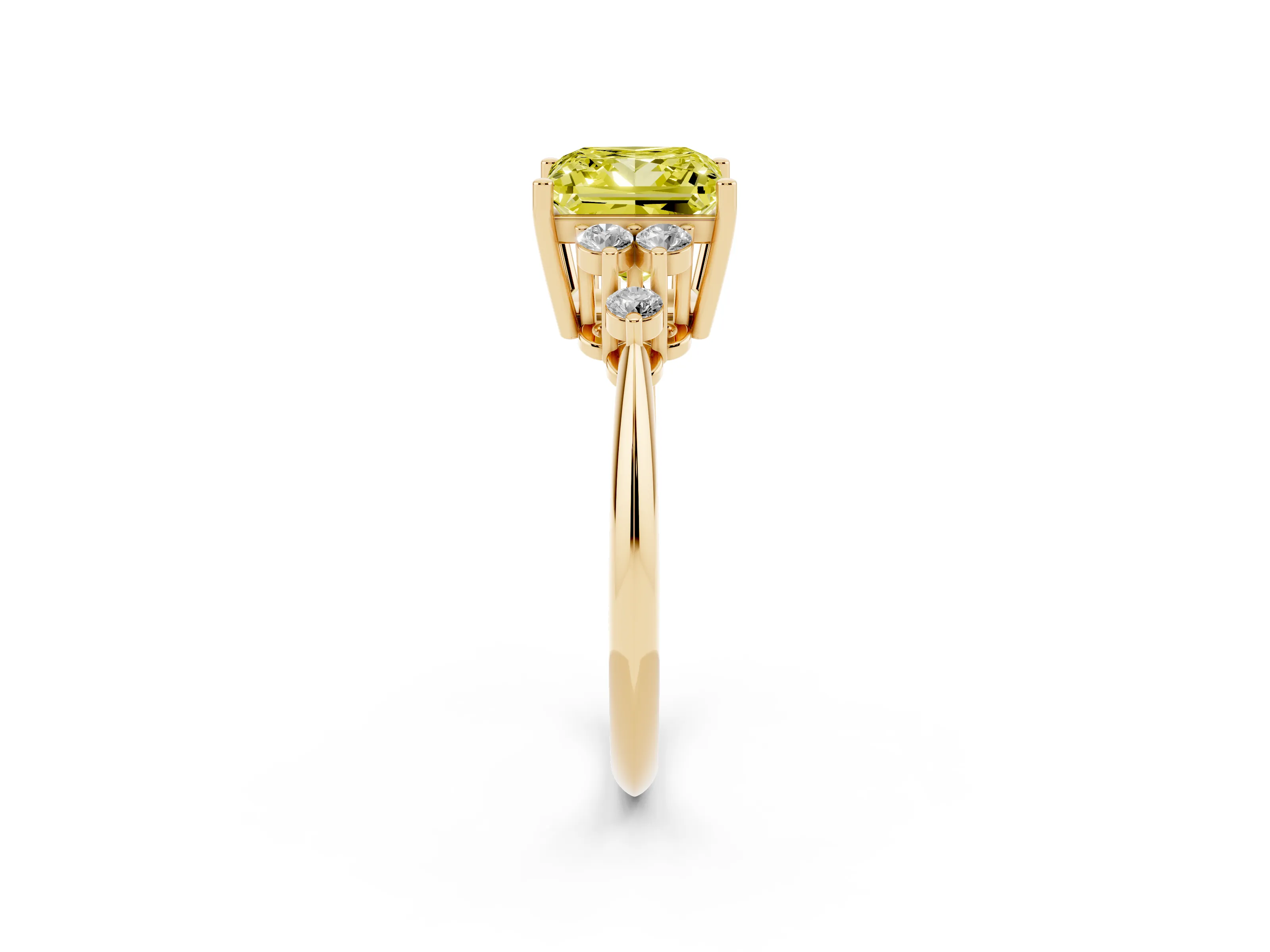 Fancy Yellow Princess Cut Diamond Cluster Ring Set in Yellow gold with Plain Band and Prong Setting