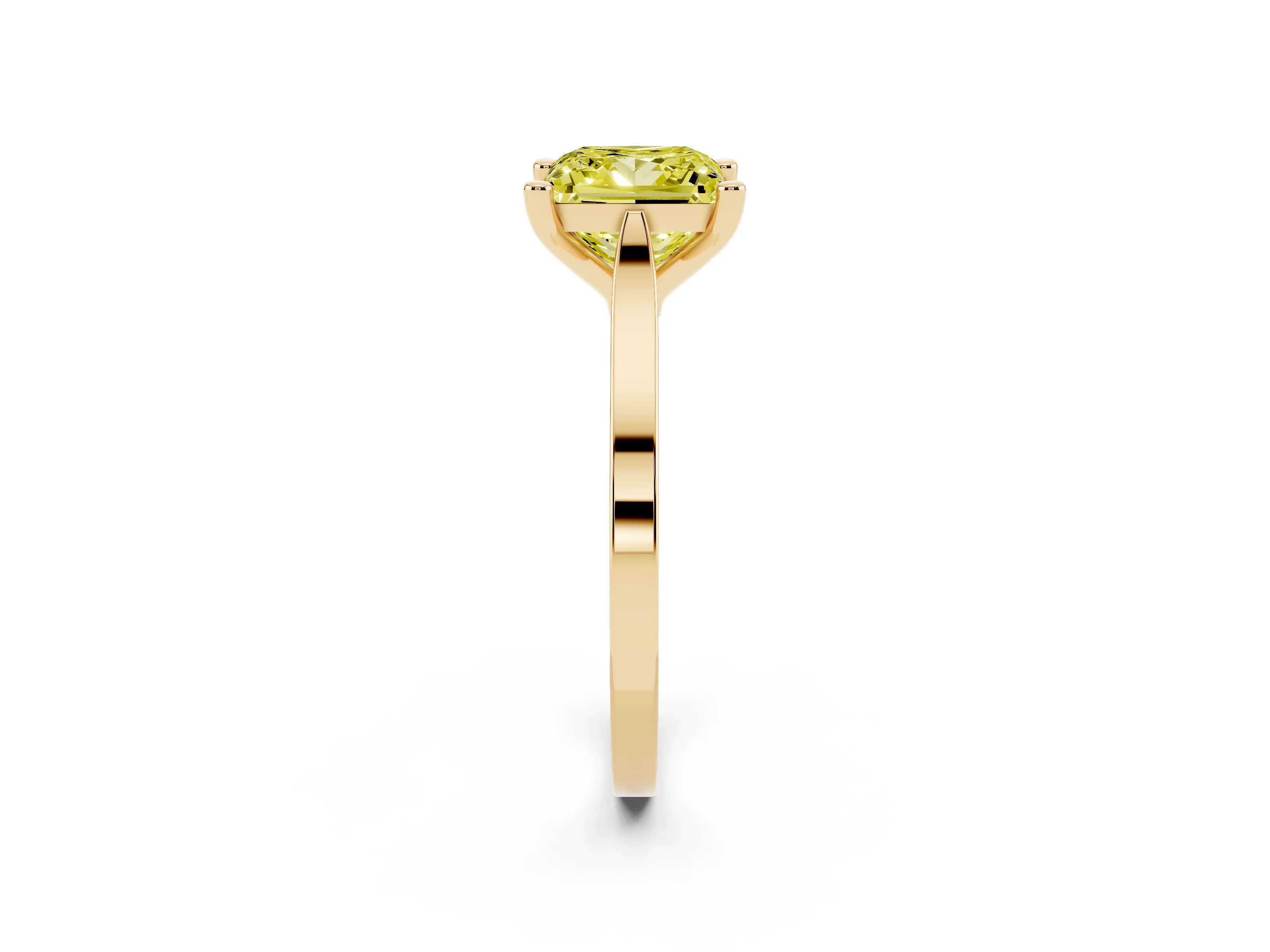 Fancy Yellow Princess Cut Diamond Solitaire Ring Set in Yellow gold with Prong Setting and Tapered Band