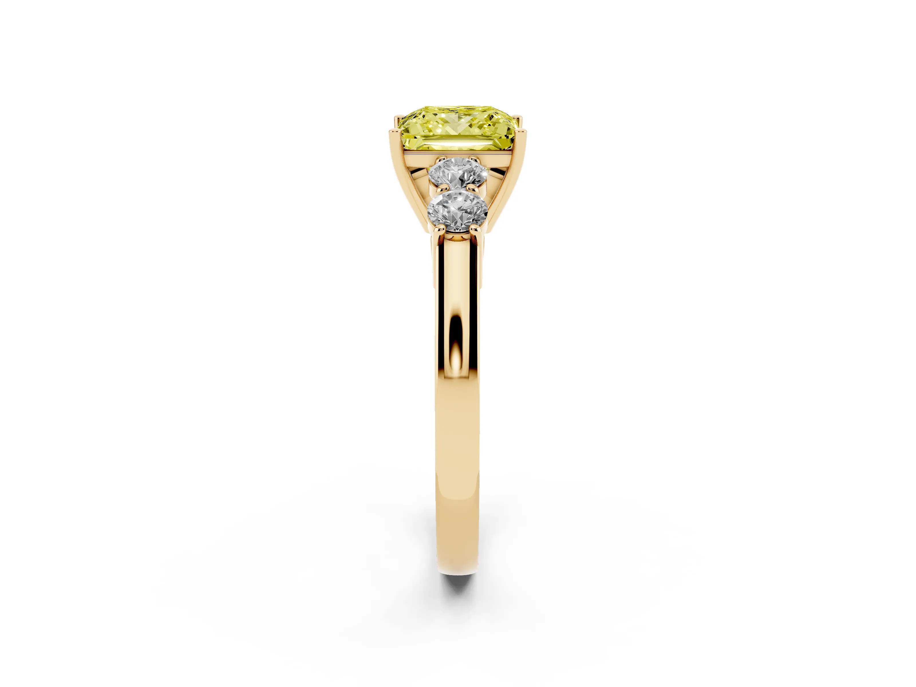 Fancy Yellow Princess Cut Diamond Five-Stone Prong Set Band Ring Set in Yellow gold with Polished Band