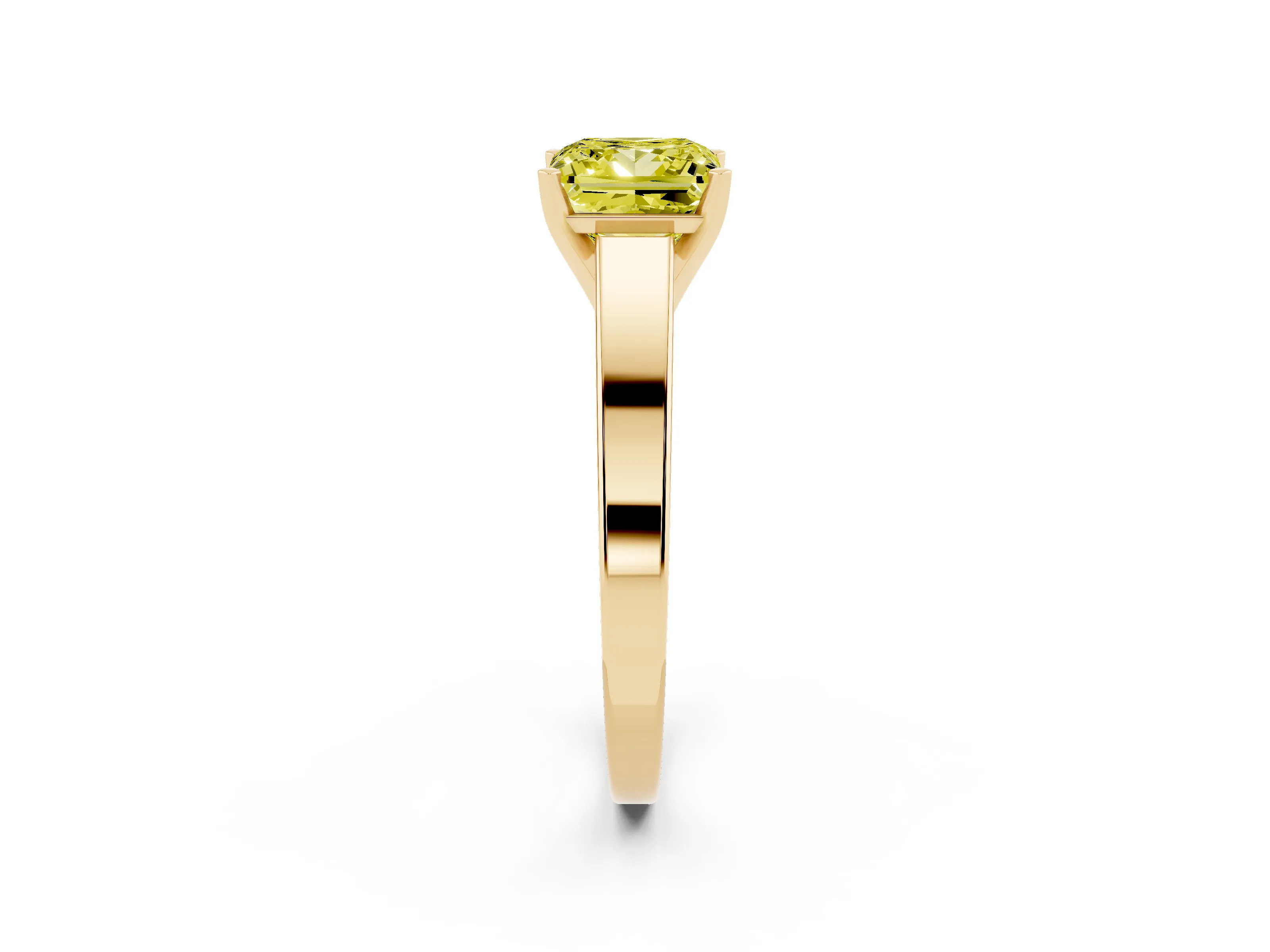 Fancy Yellow Princess Cut Diamond Solitaire Engagement Ring Set in Yellow gold with Prong Setting and Tapered Band
