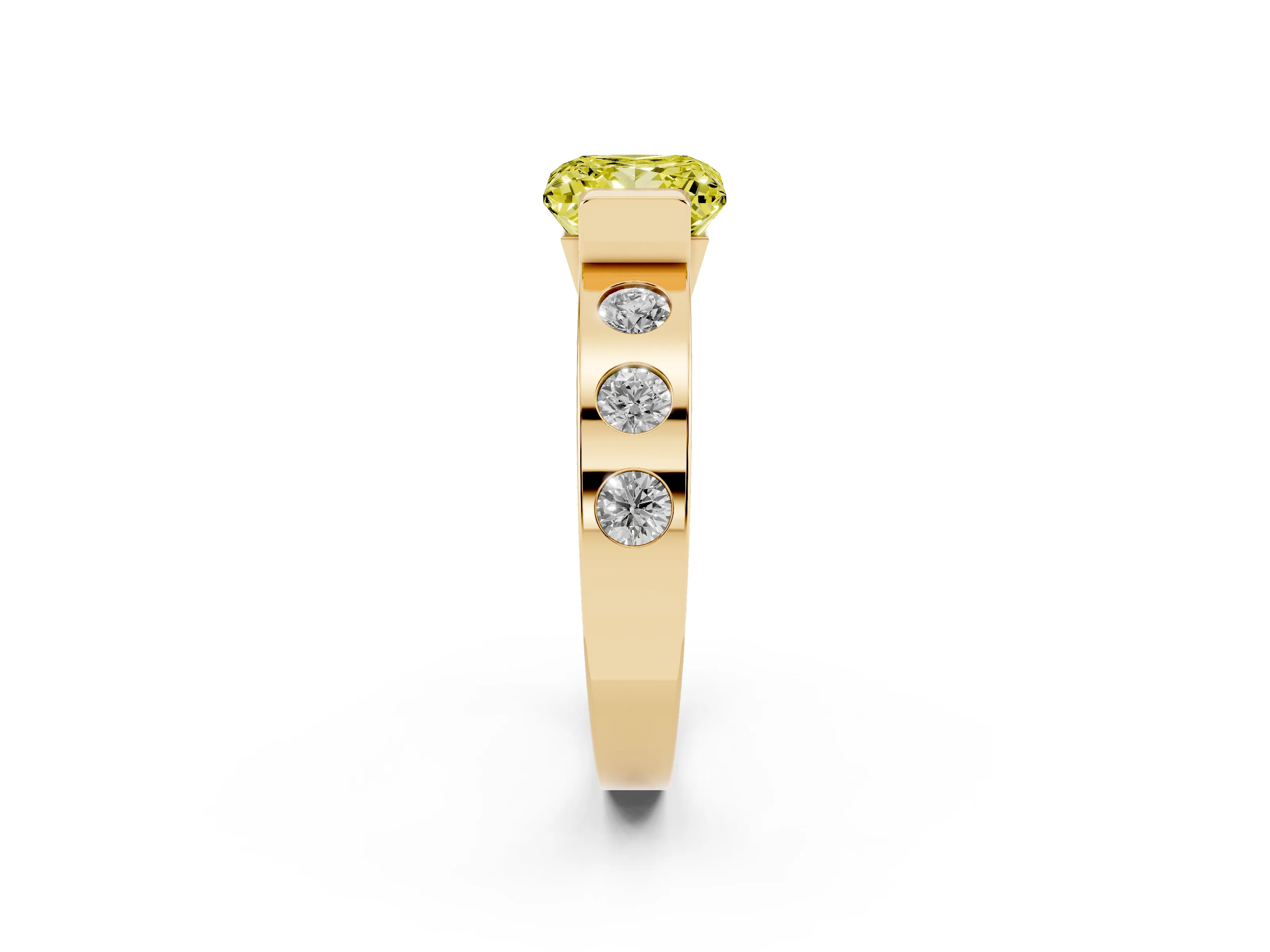 Fancy Yellow Princess Cut Diamond Channel-Set Band Ring Set in Yellow gold with Bezel Prong Setting