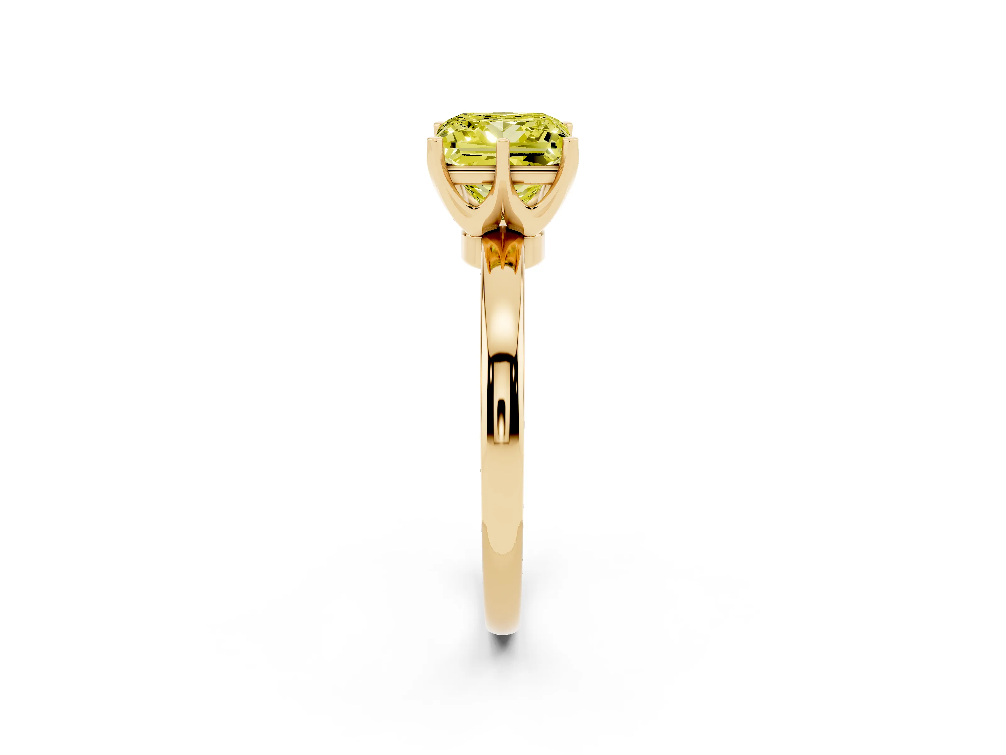 Fancy Yellow Princess Cut Diamond Solitaire Ring Set in Yellow gold with Raised Prong Setting on a Classic Band