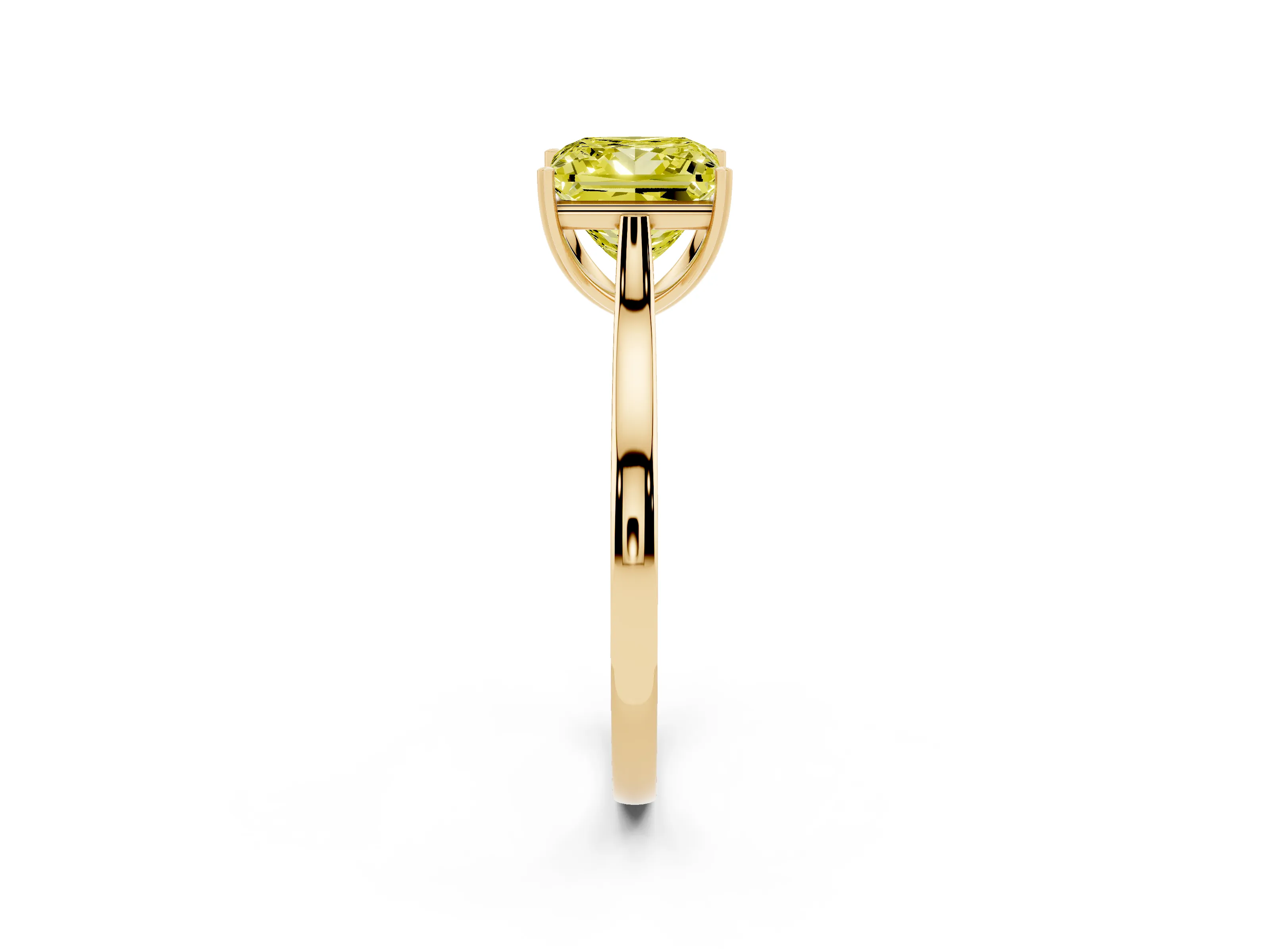 Fancy Yellow Princess Cut Diamond Solitaire Heart Prong Engagement Ring Set in Yellow gold with Tapered Band