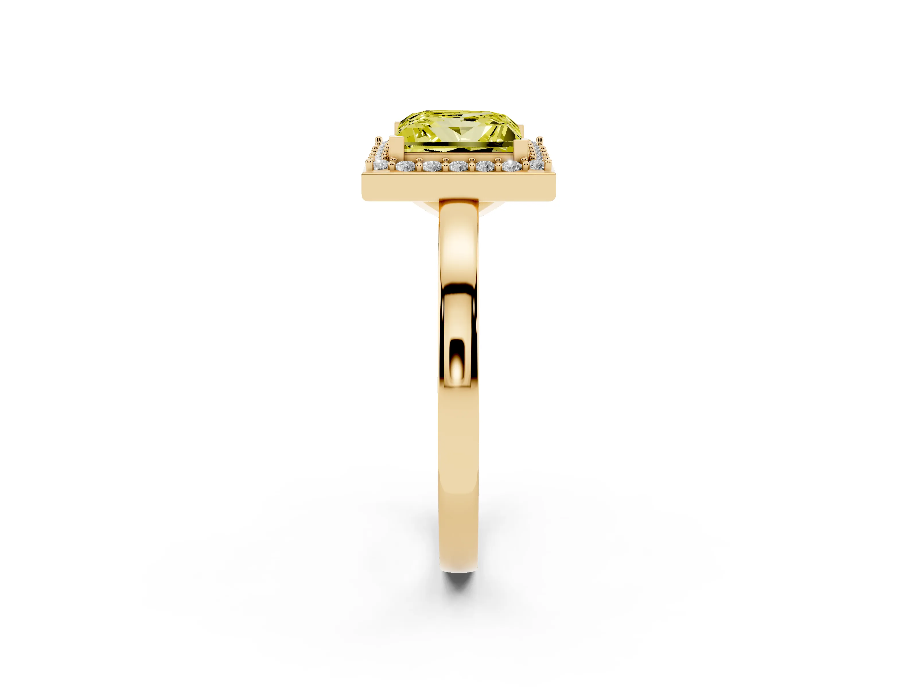 Fancy Yellow Princess Cut Diamond Halo Ring Set in Yellow gold with Solitaire Band and Prong Setting