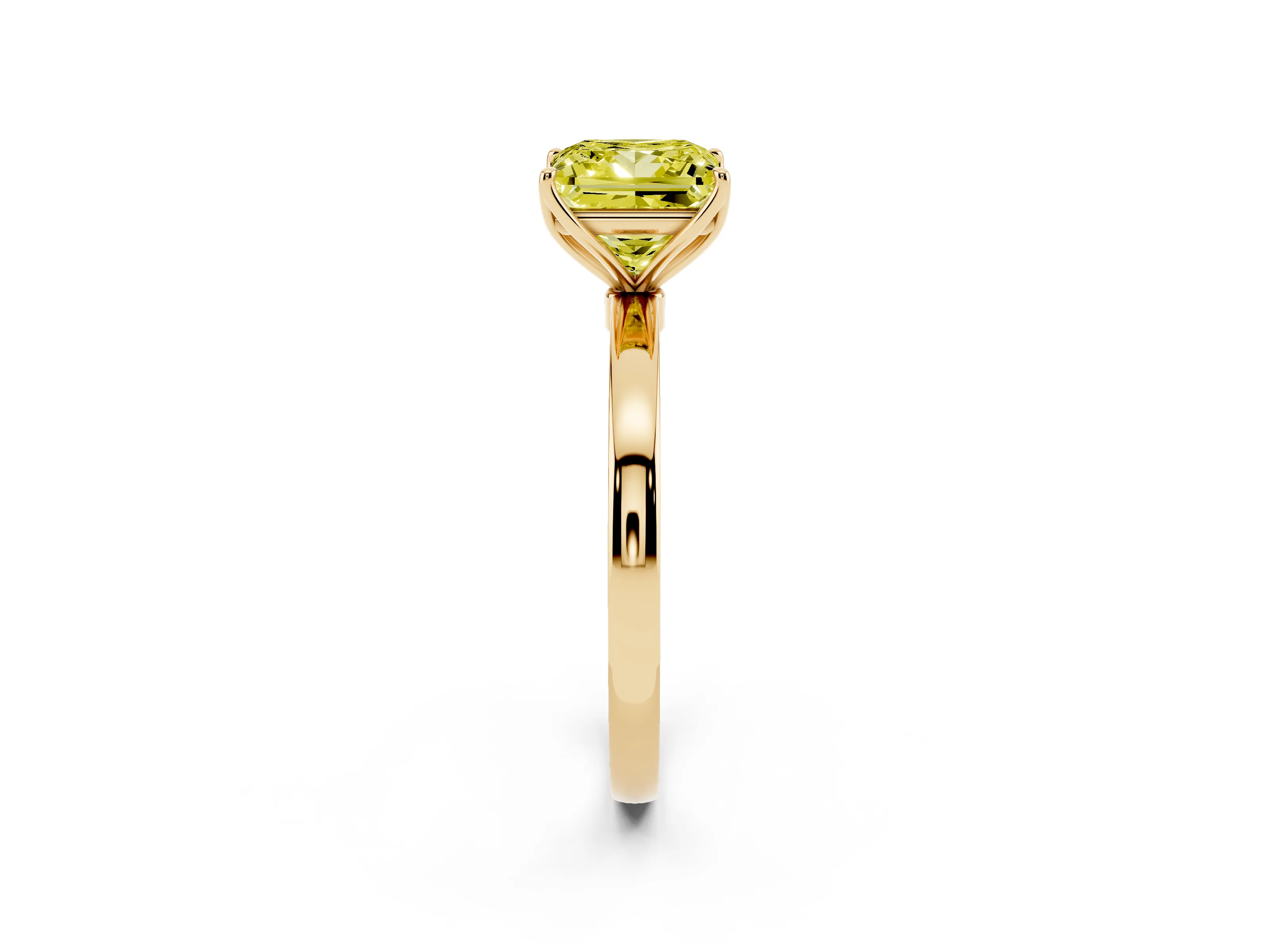 Fancy Yellow Princess Cut Diamond Solitaire Ring Set in Yellow gold with Prong Setting and Thin Polished Band