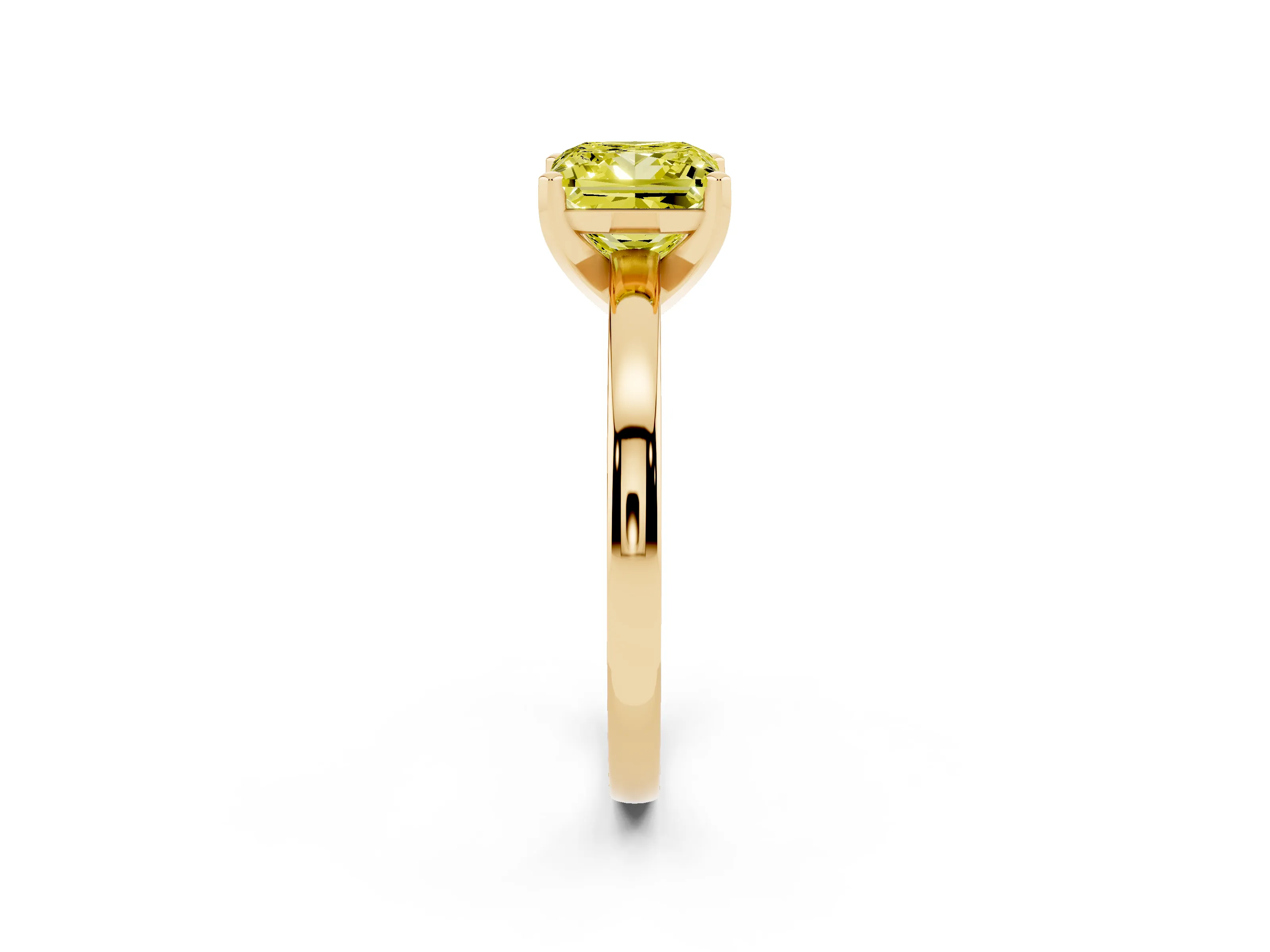 Fancy Yellow Princess Cut Diamond Solitaire Engagement Ring Set in Yellow gold with Prong Setting on a Classic Band