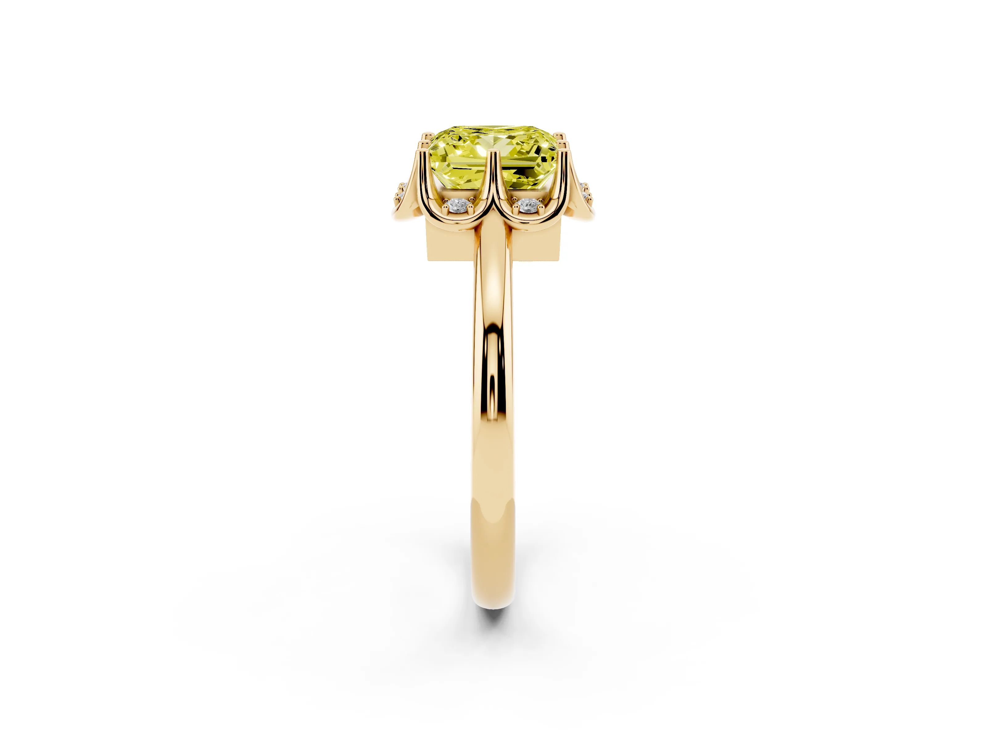 Fancy Yellow Princess Cut Diamond Round Cluster Halo Ring Set in Yellow gold with Solitaire Band and Prong Setting