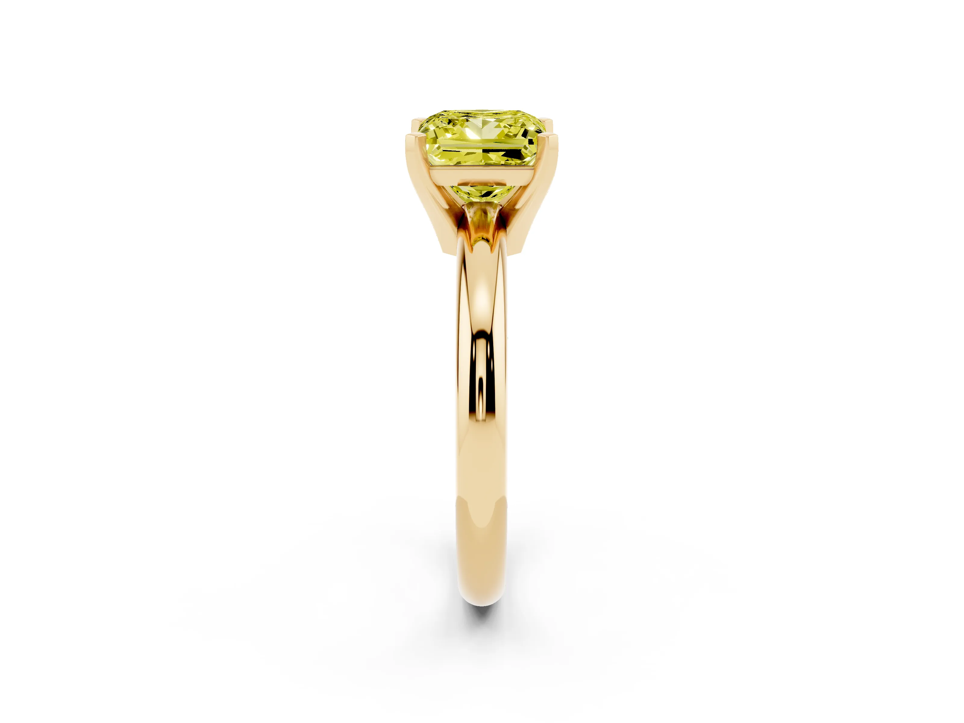 Fancy Yellow Princess Cut Diamond Solitaire Engagement Ring Set in Yellow gold with Round Band and Prong Setting