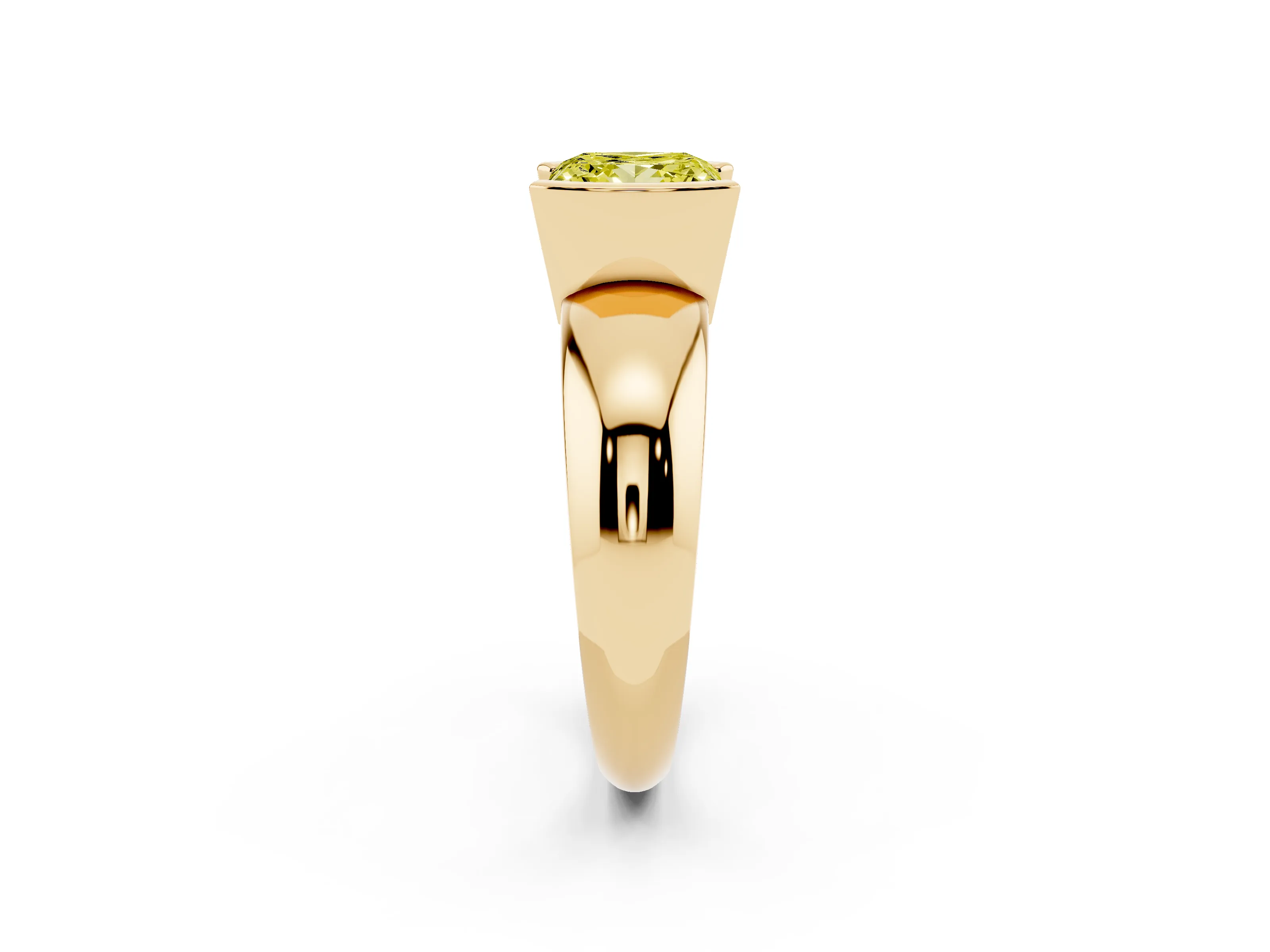 Fancy Yellow Princess Cut Diamond Solitaire Tension Set Ring Set in Yellow gold with Wide Band