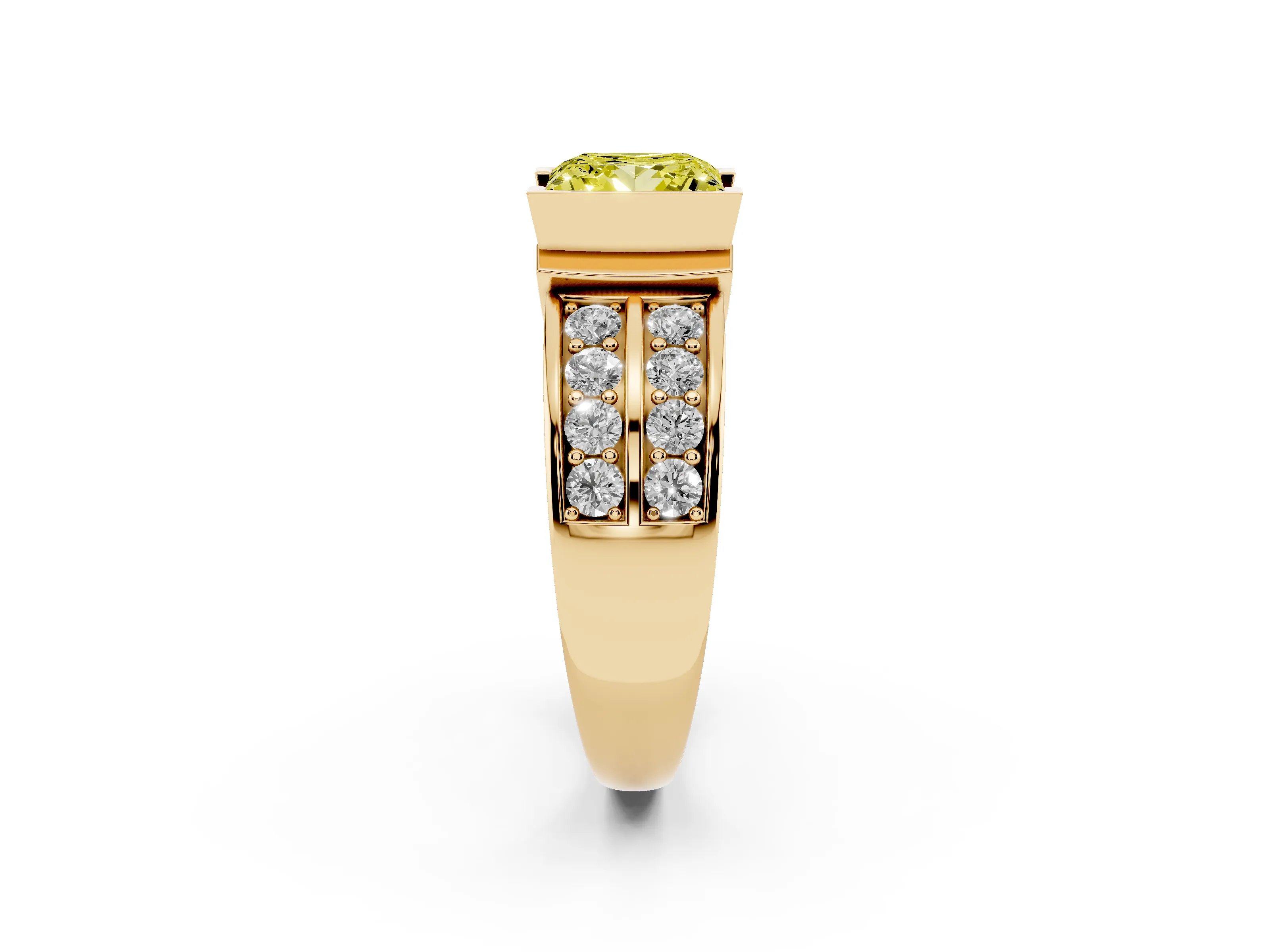 Fancy Yellow Princess Cut Diamond Wide Channel Set Band Ring Set in Yellow gold with Bezel Setting