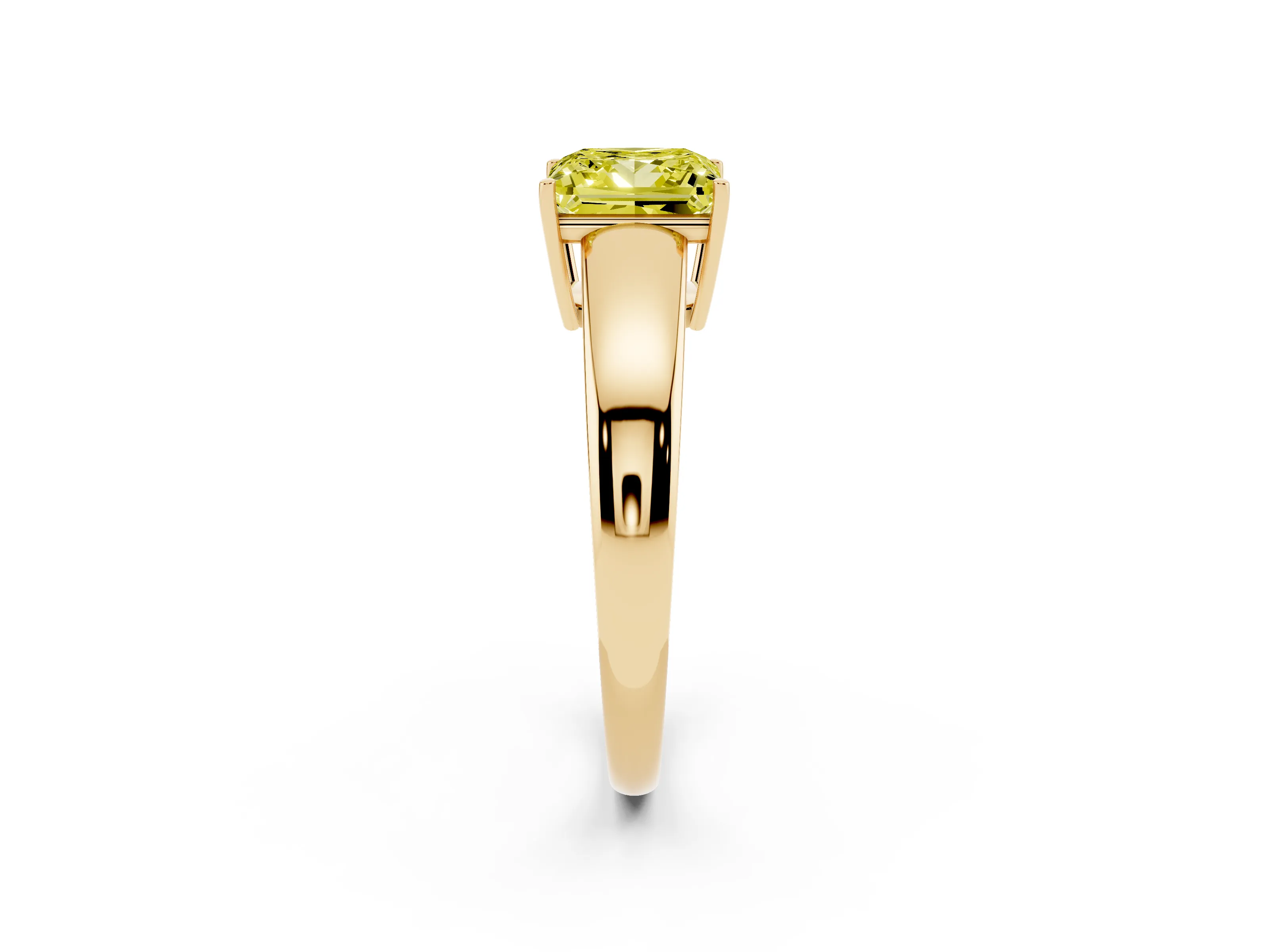 Fancy Yellow Princess Cut Diamond Solitaire Ring Set in Yellow gold with Tapered Band and Prong Setting