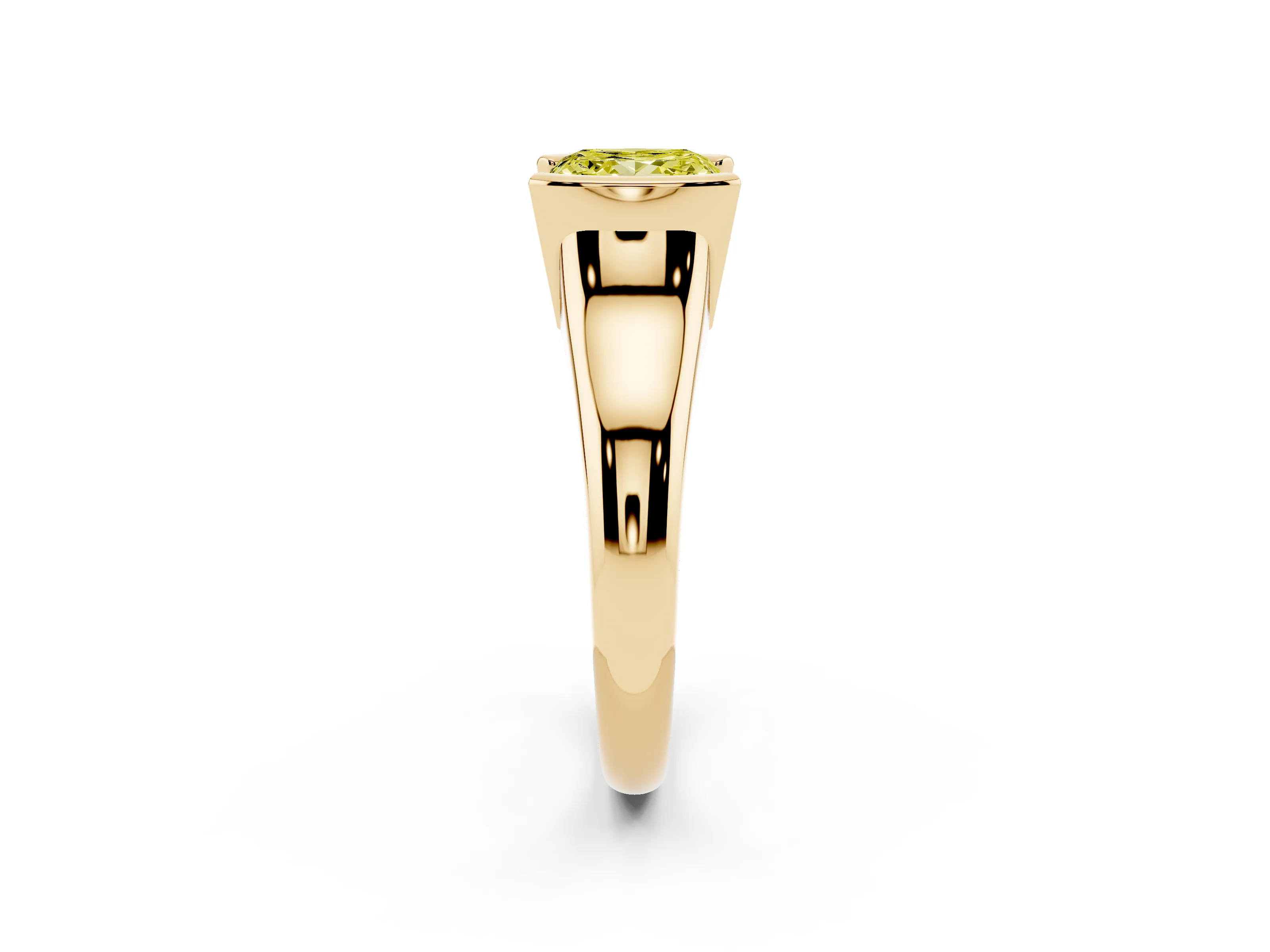 Fancy Yellow Princess Cut Diamond Solitaire Tension Set Ring Set in Yellow gold with Split Shank Band
