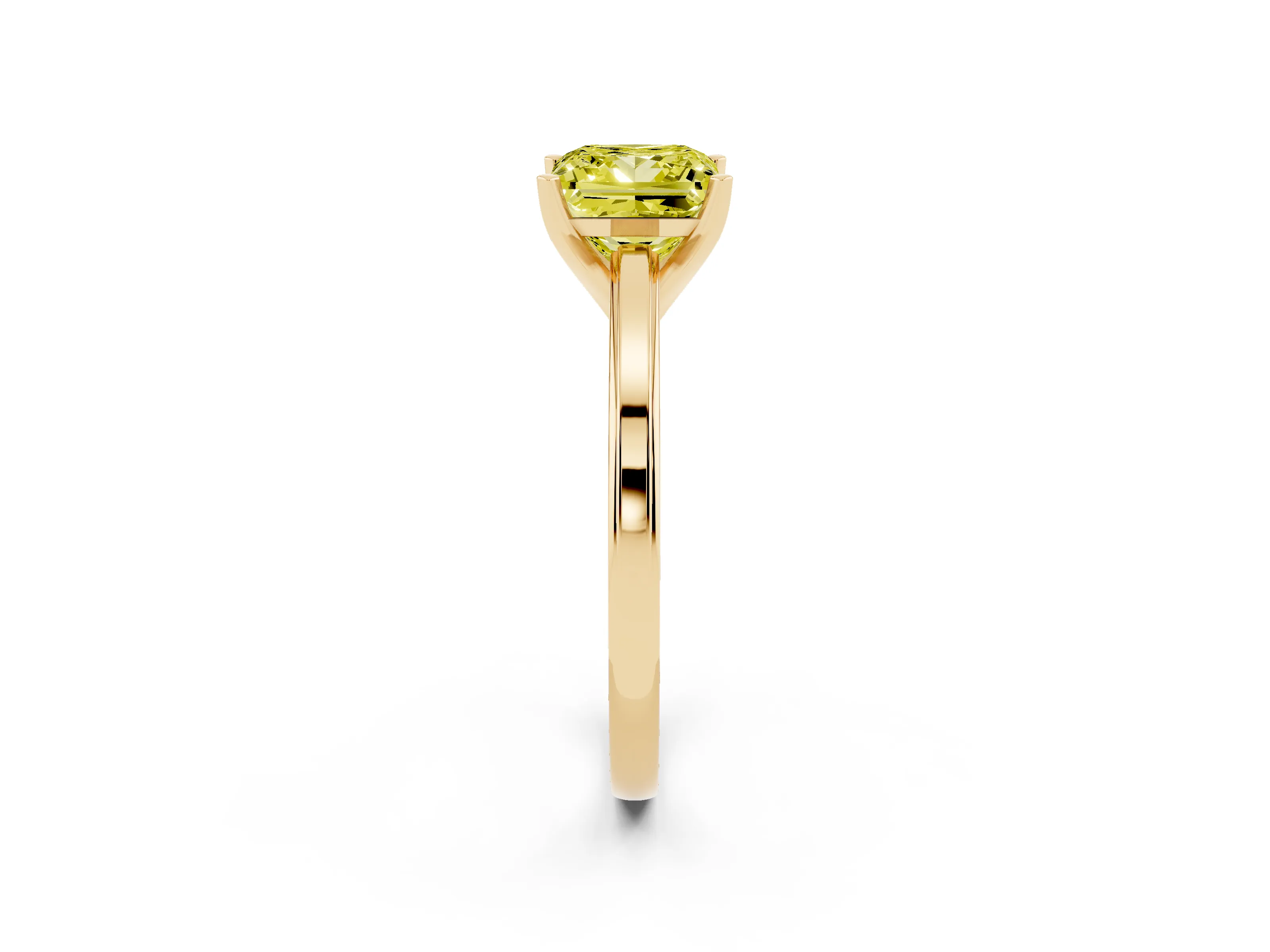 Fancy Yellow Princess Cut Diamond Solitaire Ring Set in Yellow gold with Prong Setting and Classic Band