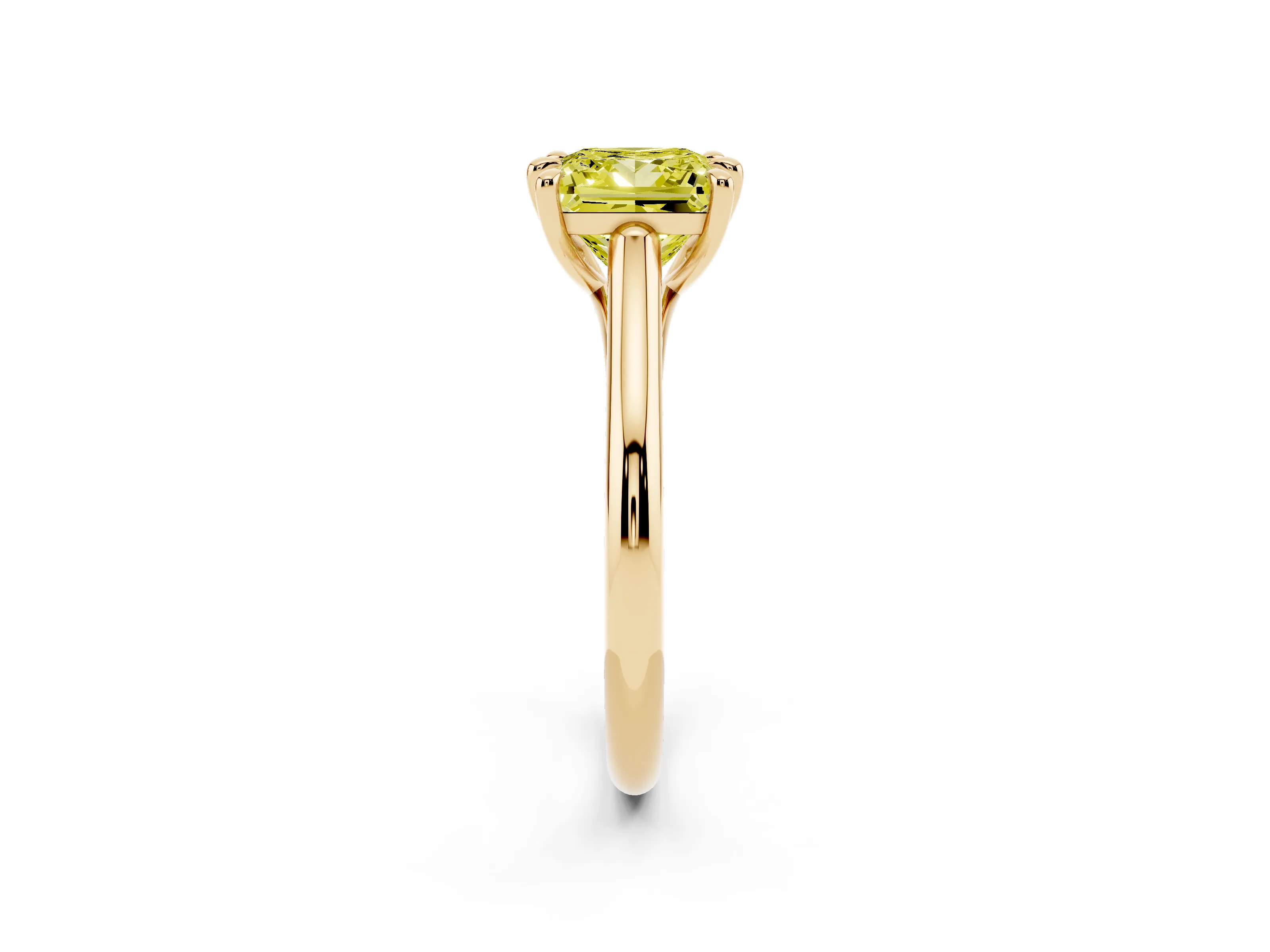 Fancy Yellow Princess Cut Diamond Solitaire Engagement Ring Set in Yellow gold with Prong Setting and Plain Classic Band