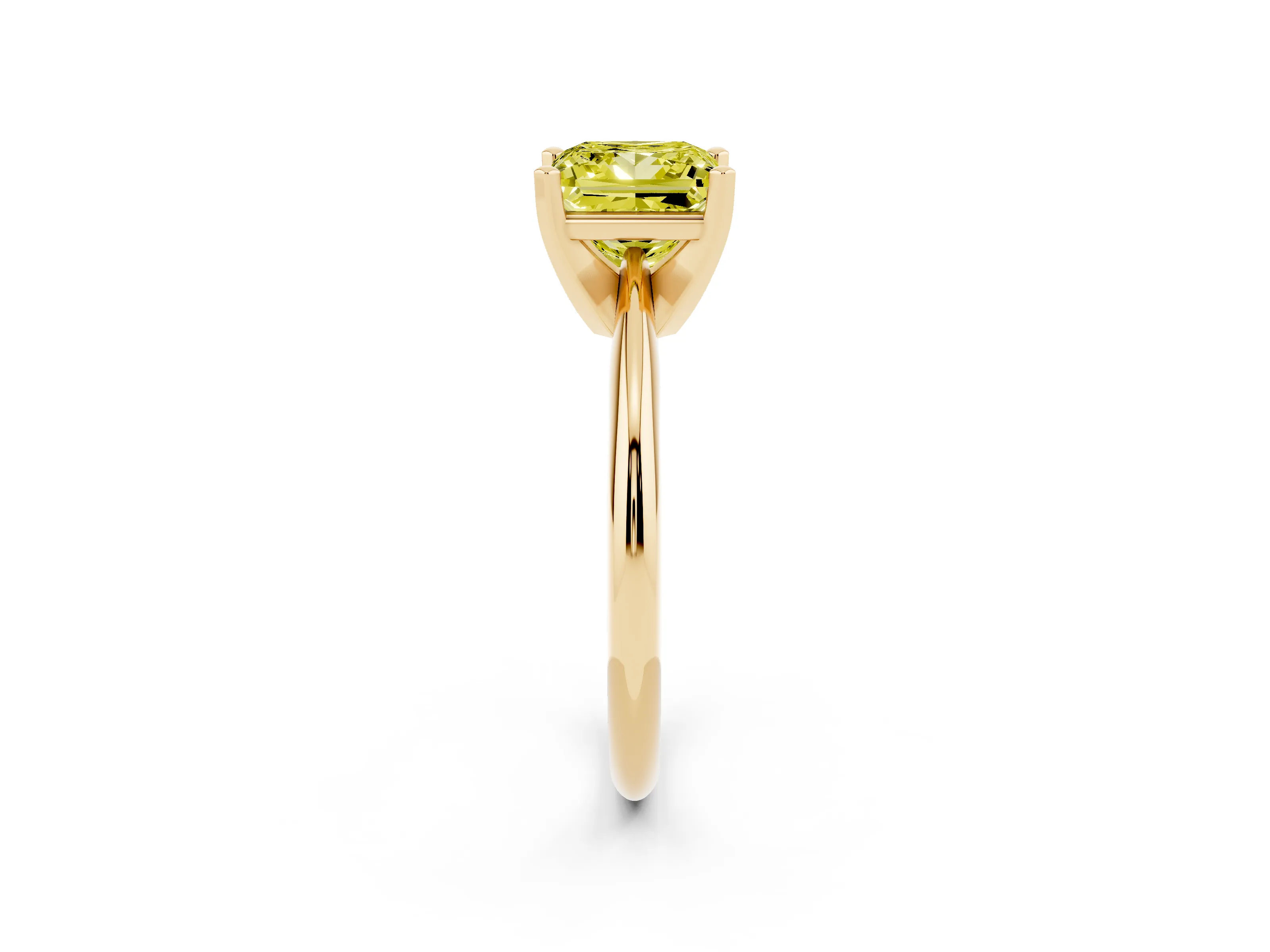 Fancy Yellow Princess Cut Diamond Solitaire Ring Set in Yellow gold with Prong Setting on a Plain Round Band