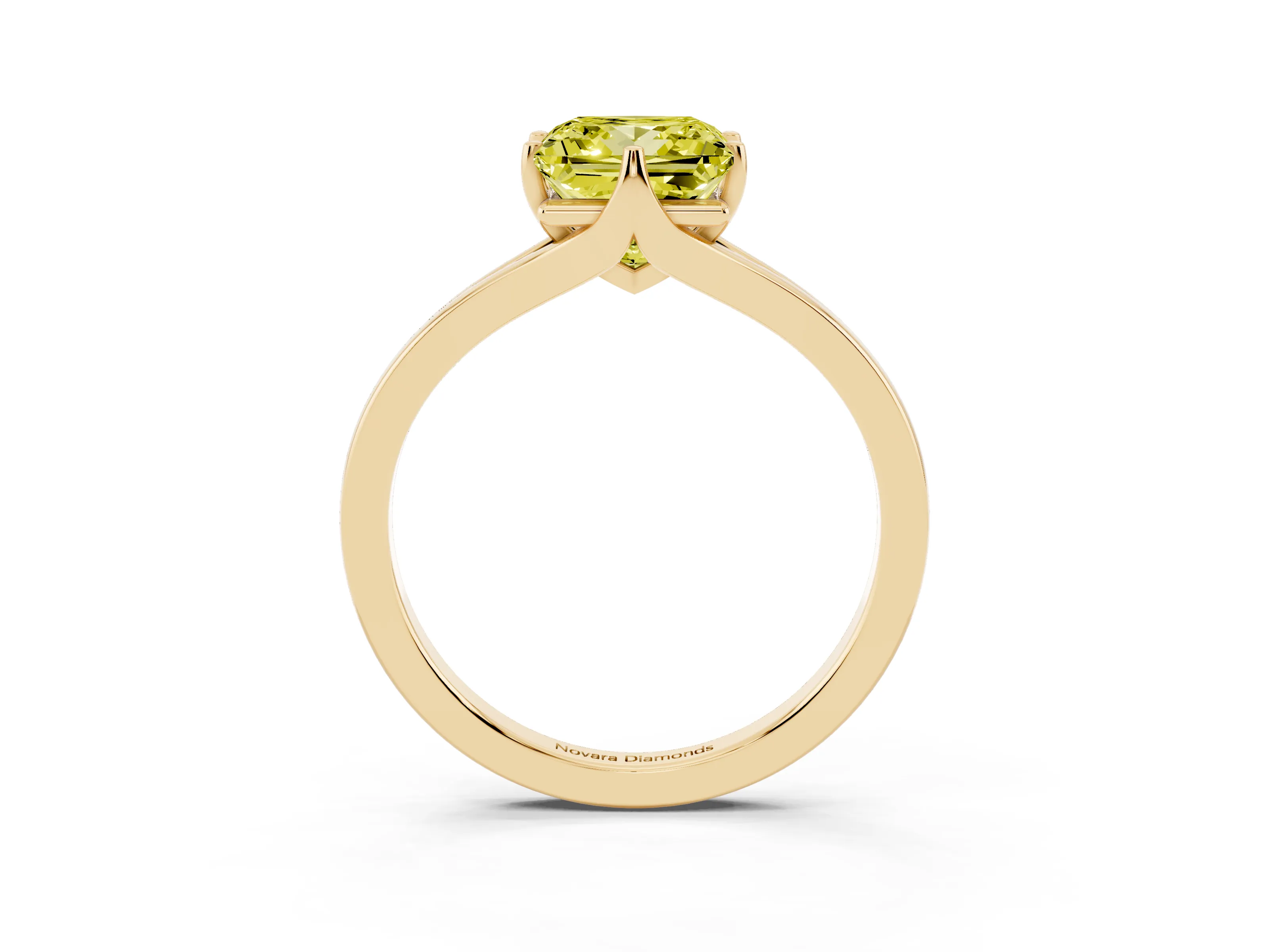 Fancy Yellow Princess Cut Diamond Solitaire Ring Set in Yellow gold with Polished Tapered Band and Prong Setting