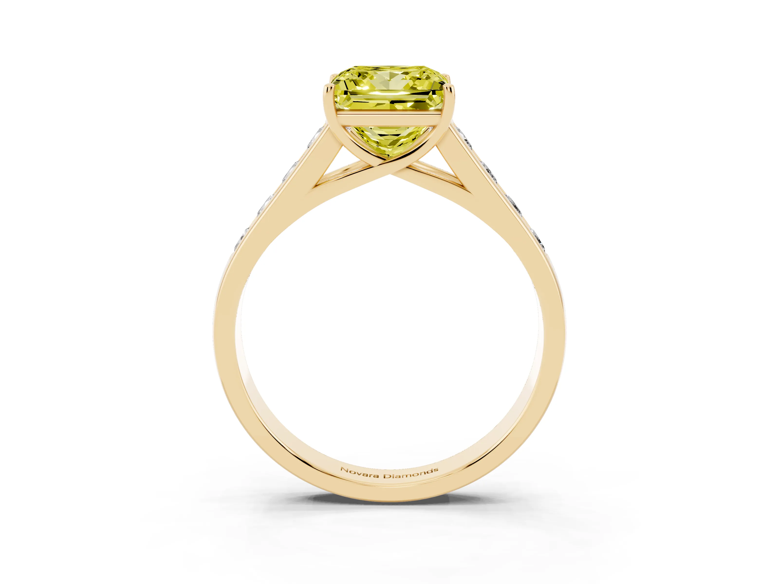 Fancy Yellow Princess Cut Diamond Solitaire Channel-Set Engagement Ring Set in Yellow gold with Prong Setting