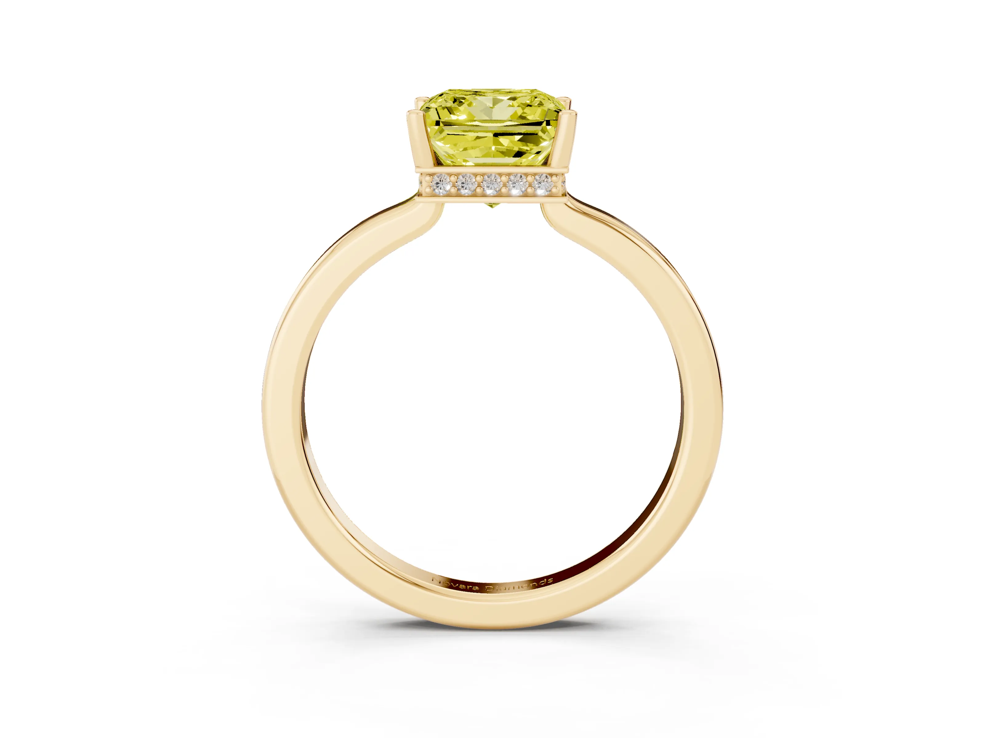 Fancy Yellow Princess Cut Diamond Solitaire Engagement Ring Set in Yellow gold with Prong Setting on a Plain Band