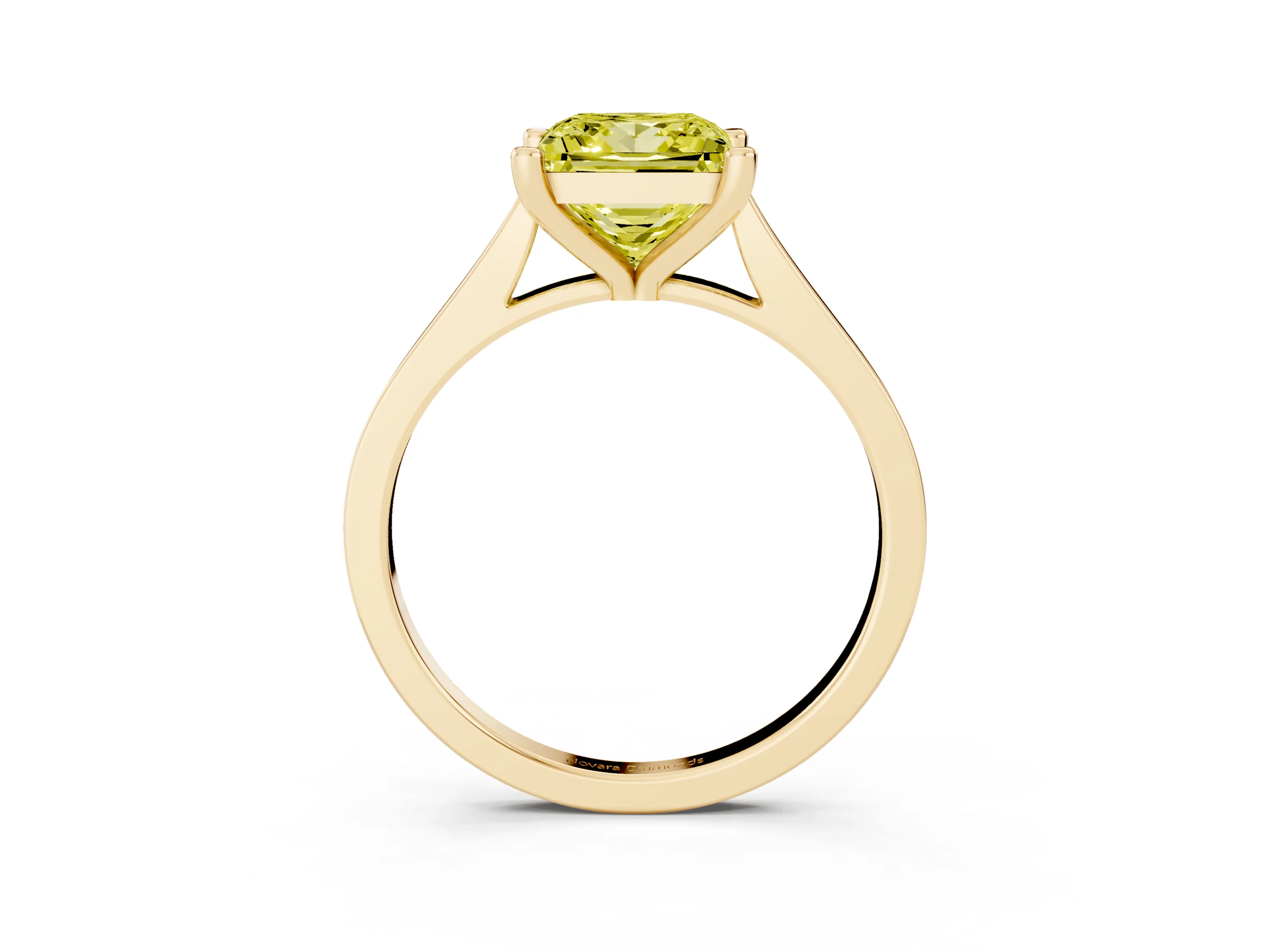 Fancy Yellow Princess Cut Diamond Solitaire Ring Set in Yellow gold with Prong Setting and Tapered Band