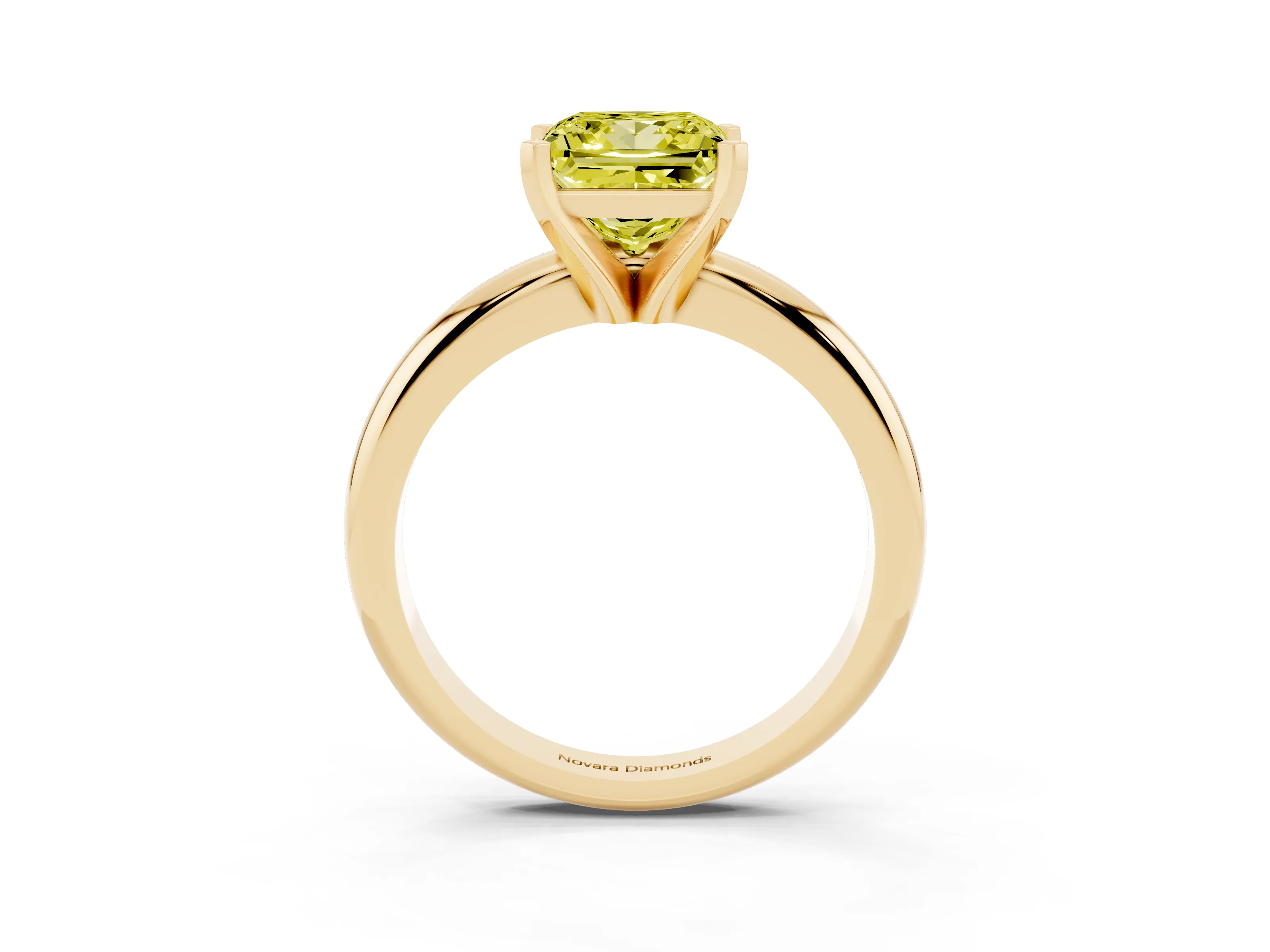 Fancy Yellow Princess Cut Diamond Solitaire Engagement Ring Set in Yellow gold with Round Band and Prong Setting