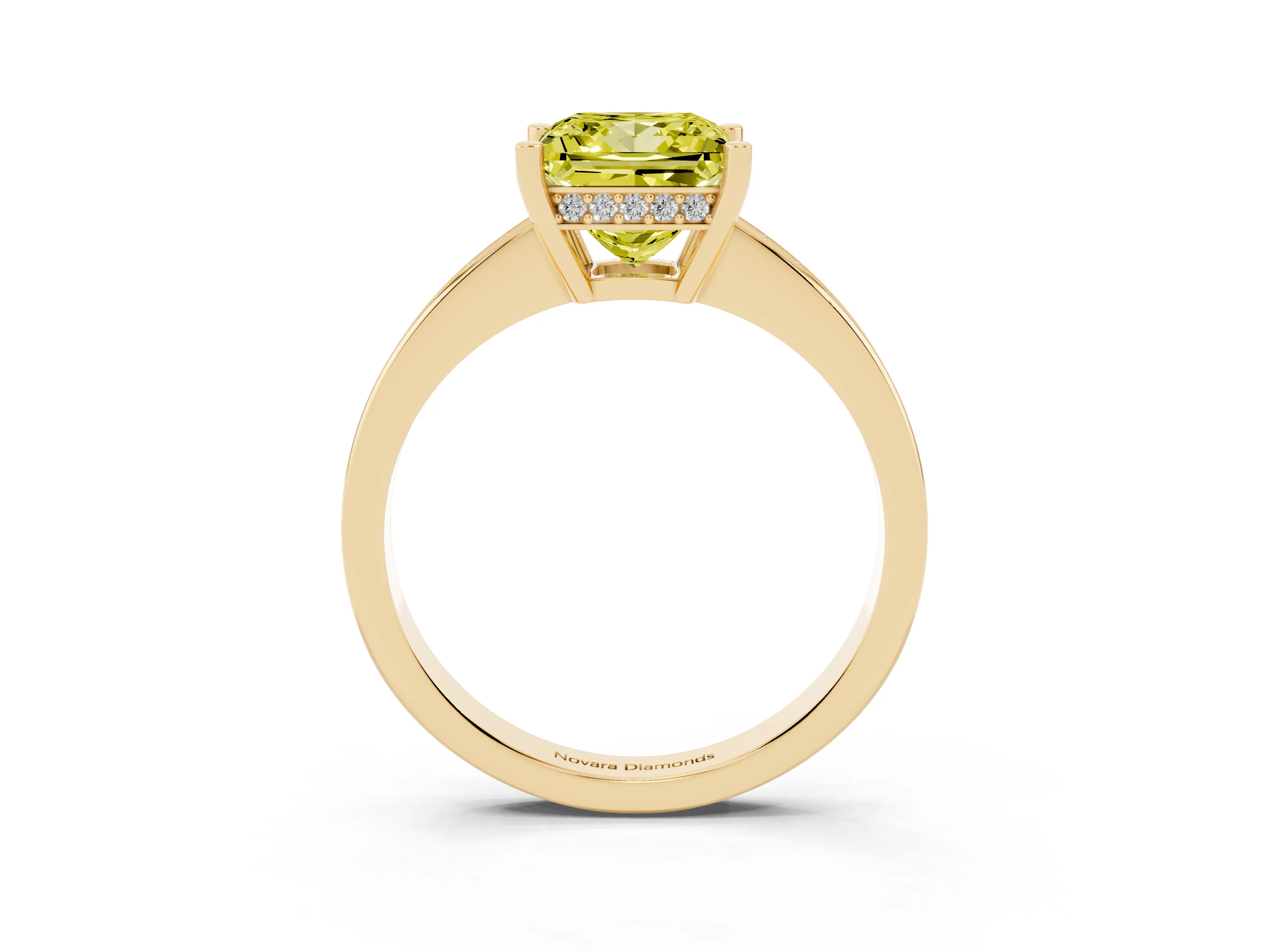 Fancy Yellow Princess Cut Diamond Pavé Band Prong Set Solitaire Ring Set in Yellow gold