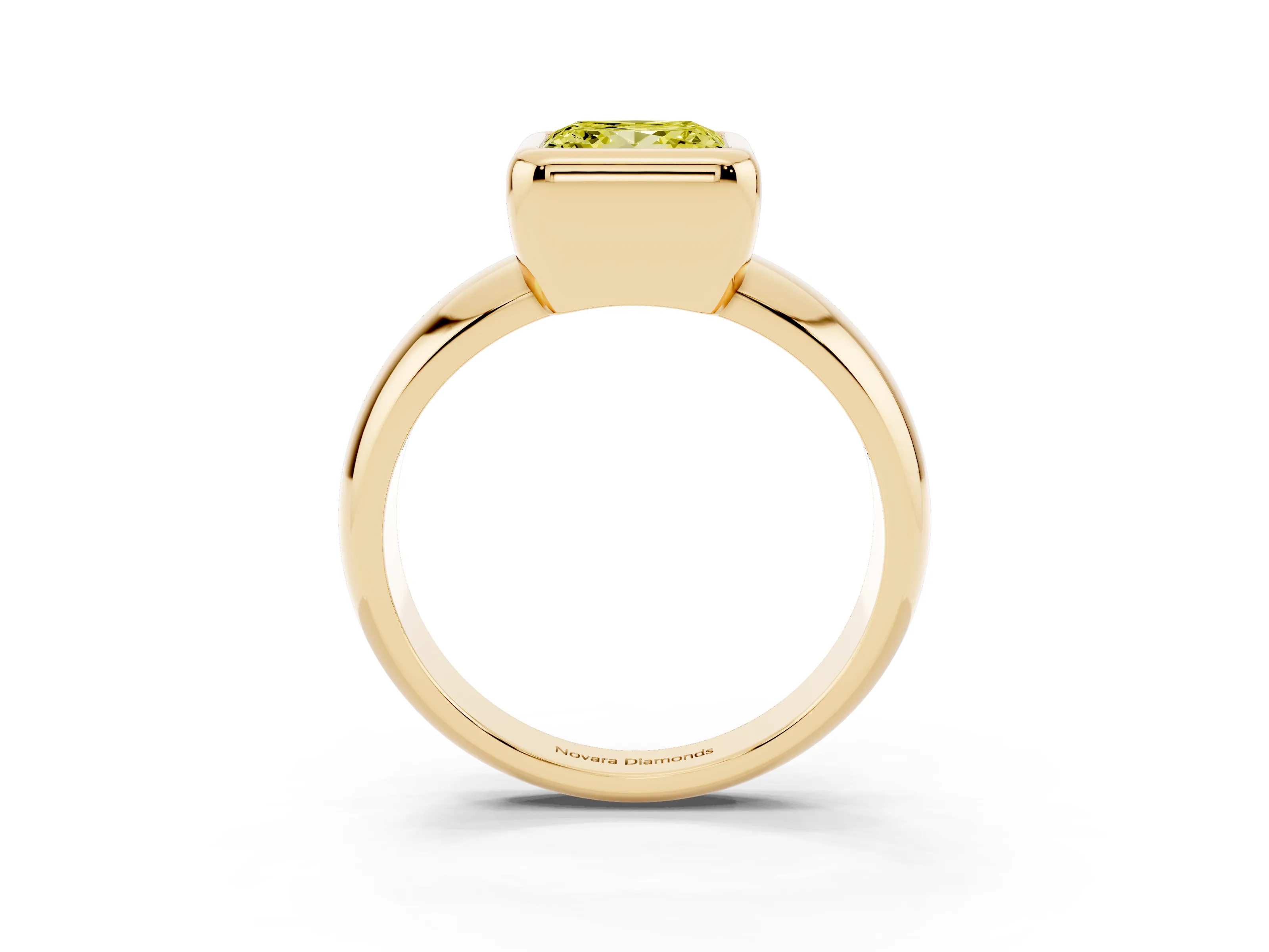 Fancy Yellow Bezel Set Princess Cut Diamond Solitaire Ring Set in Yellow gold with Wide Band