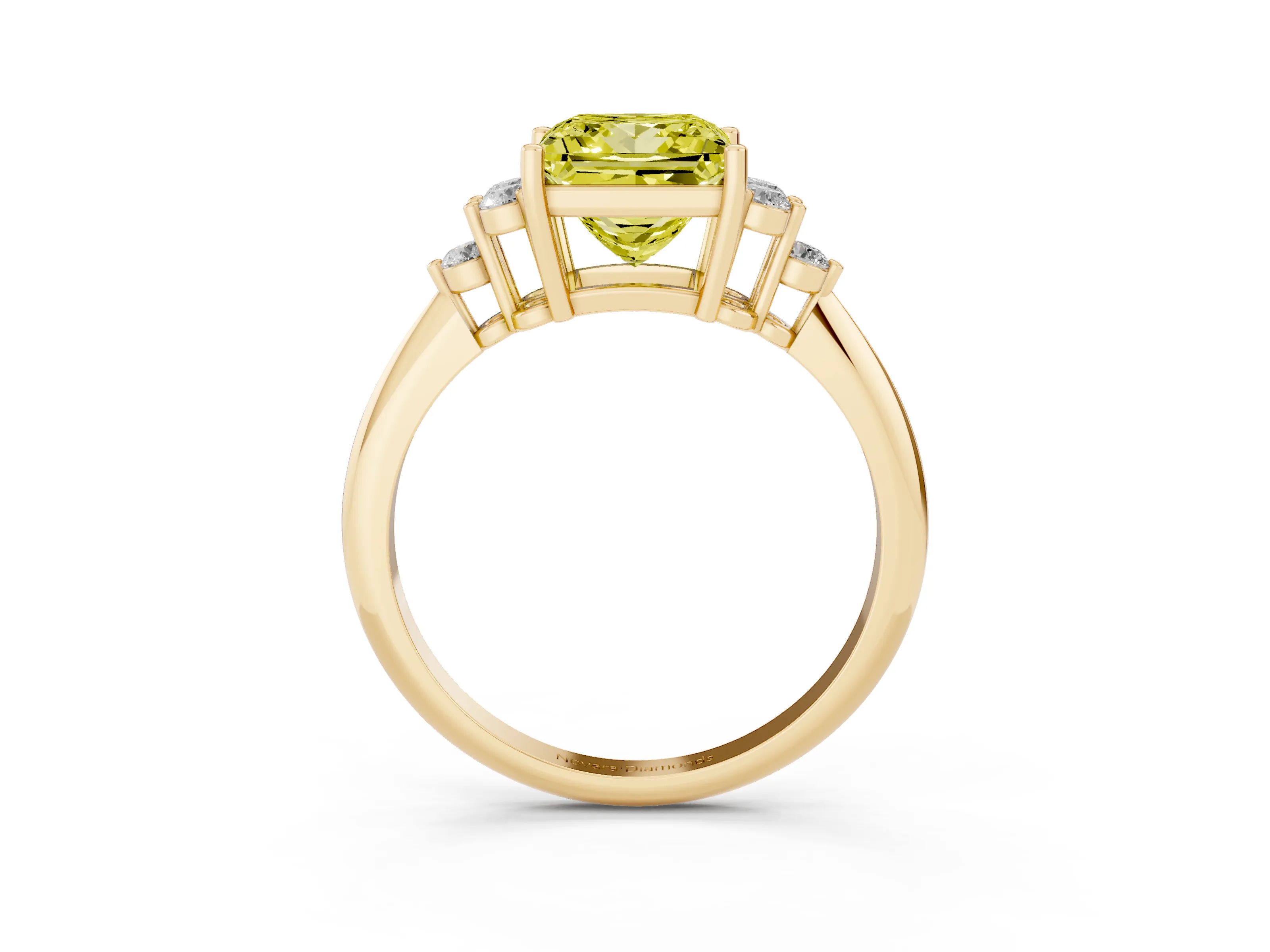 Fancy Yellow Princess Cut Diamond Cluster Ring Set in Yellow gold with Plain Band and Prong Setting